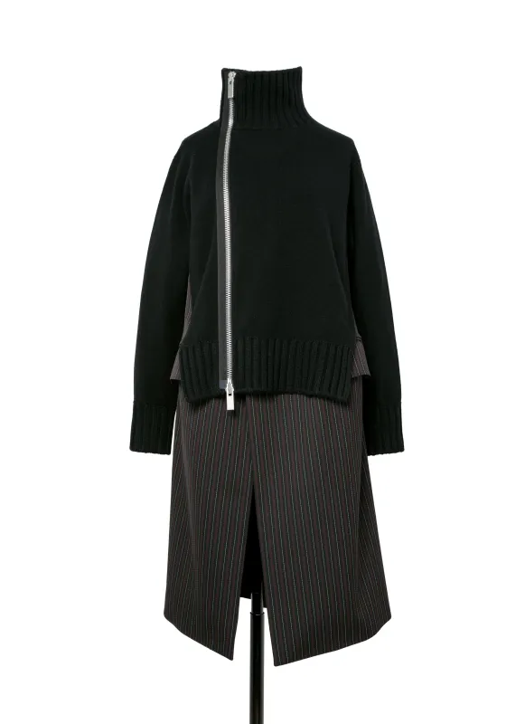 Stripe Doeskin x Wool Knit Coat Dress made by Sacai