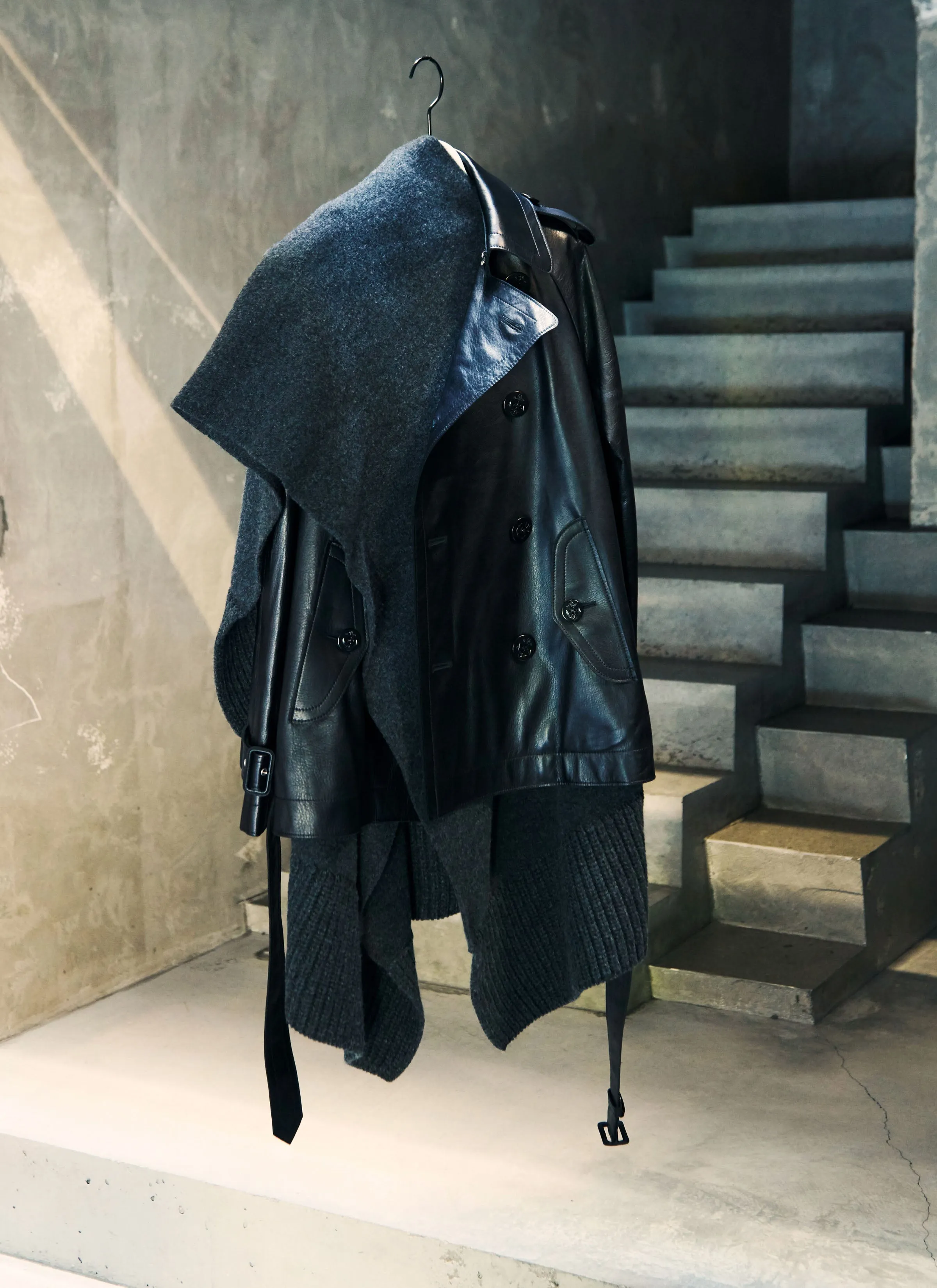 Leather x Wool Knit Jacket sold by Sacai