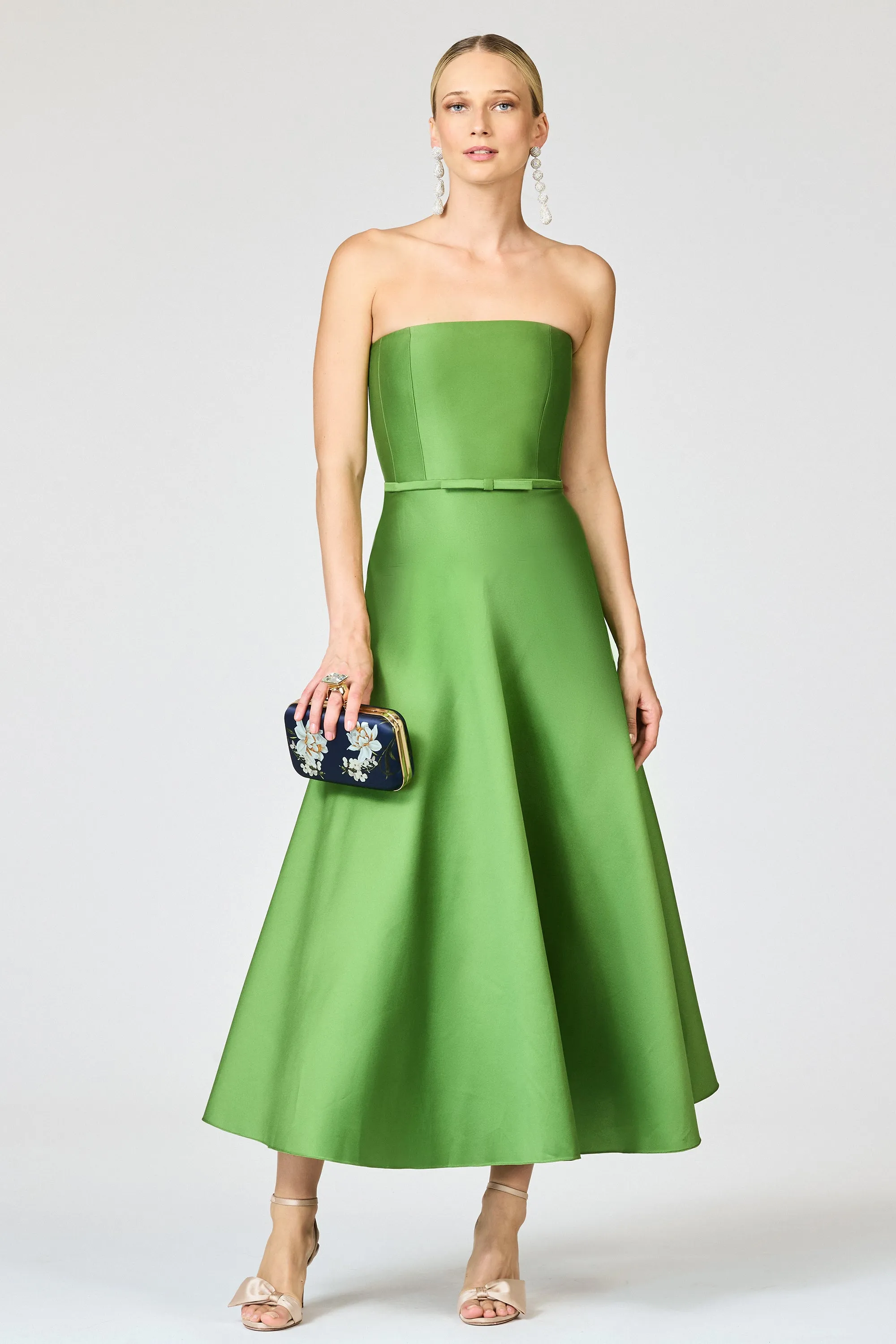DARIAN GREEN SILK GAZAAR FIT AND FLARE DRESS sold by Sachin + Babi product image thumbnail 4