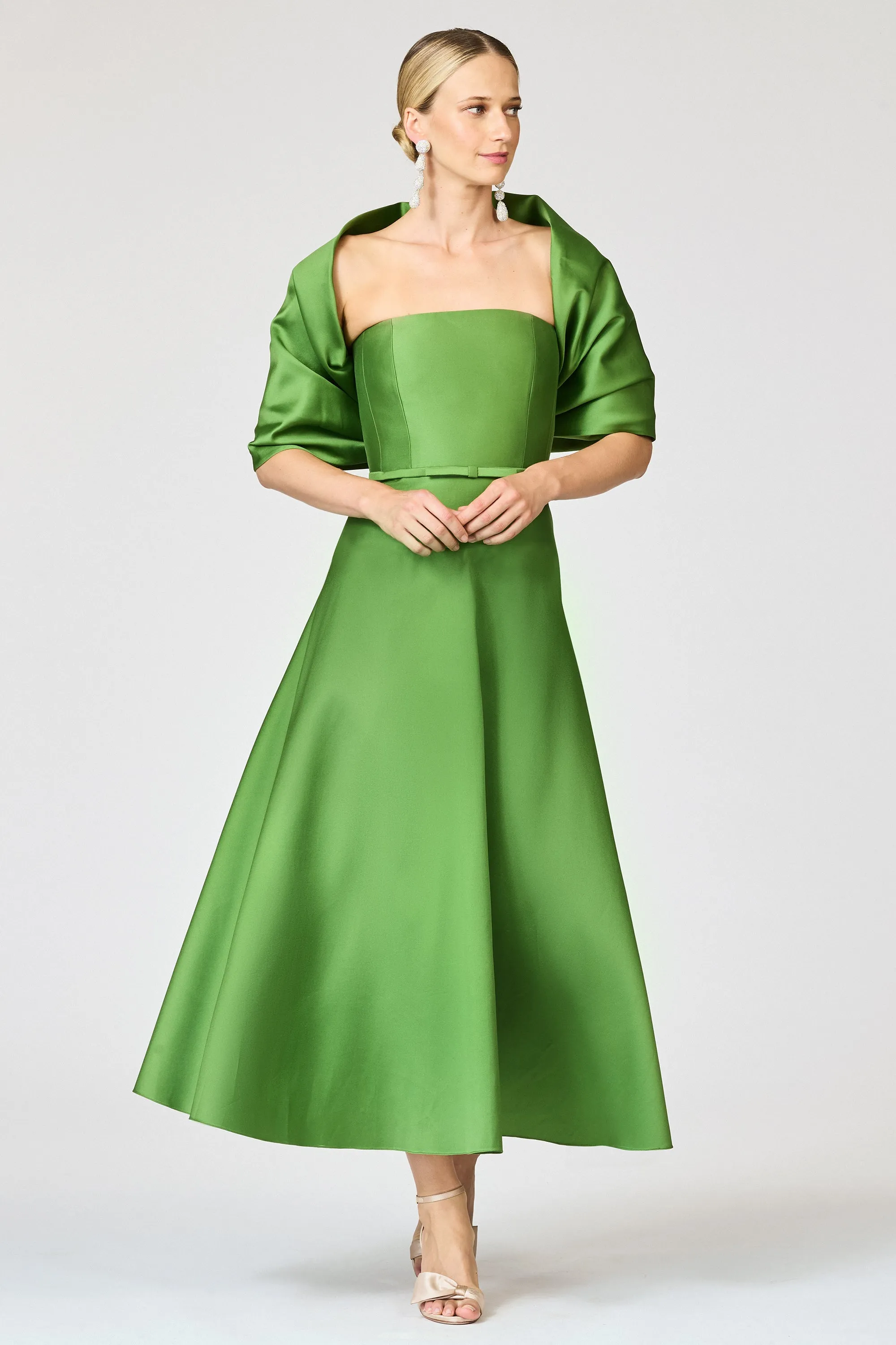 DARIAN GREEN SILK GAZAAR FIT AND FLARE DRESS sold by Sachin + Babi product image thumbnail 5