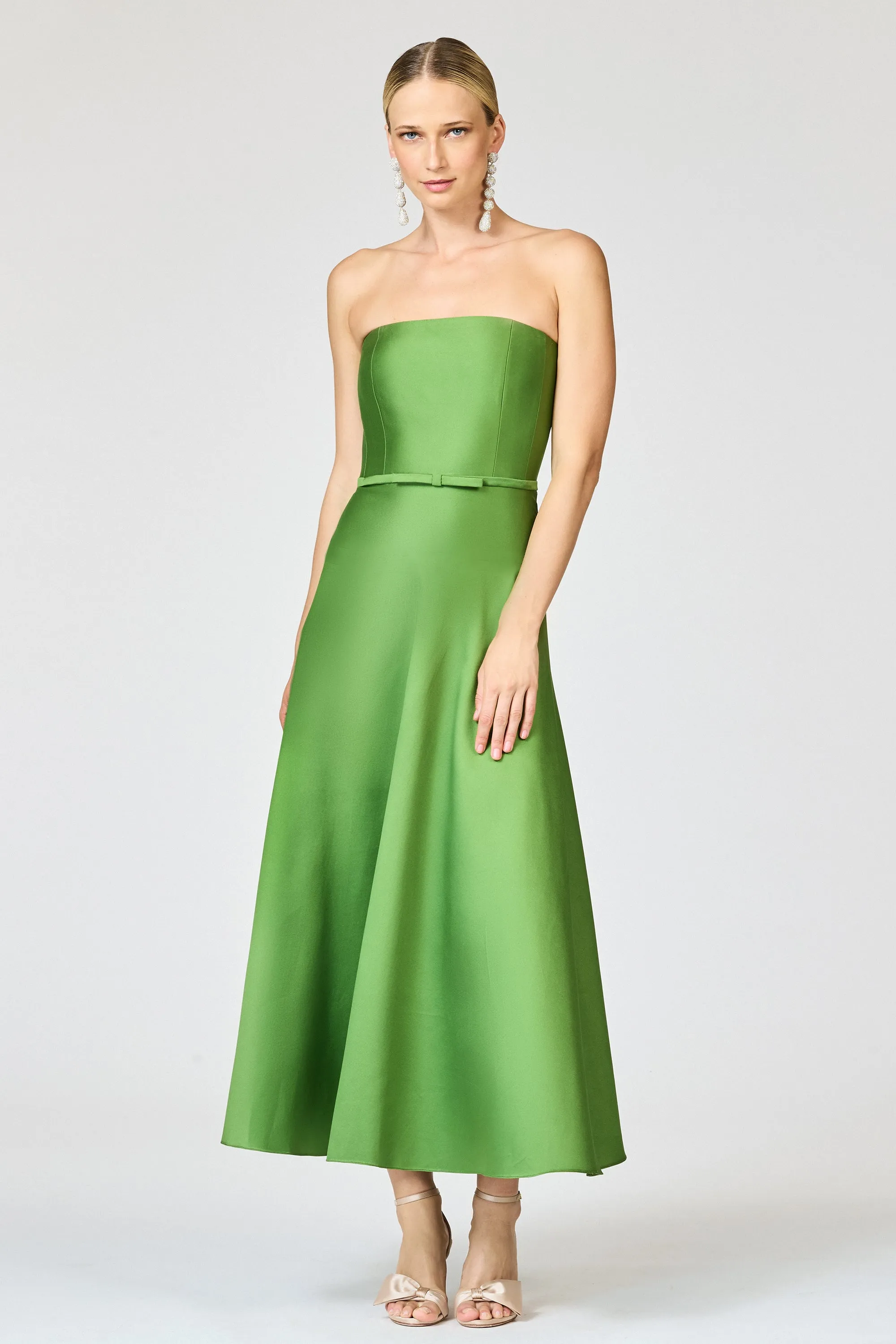 DARIAN GREEN SILK GAZAAR FIT AND FLARE DRESS sold by Sachin + Babi