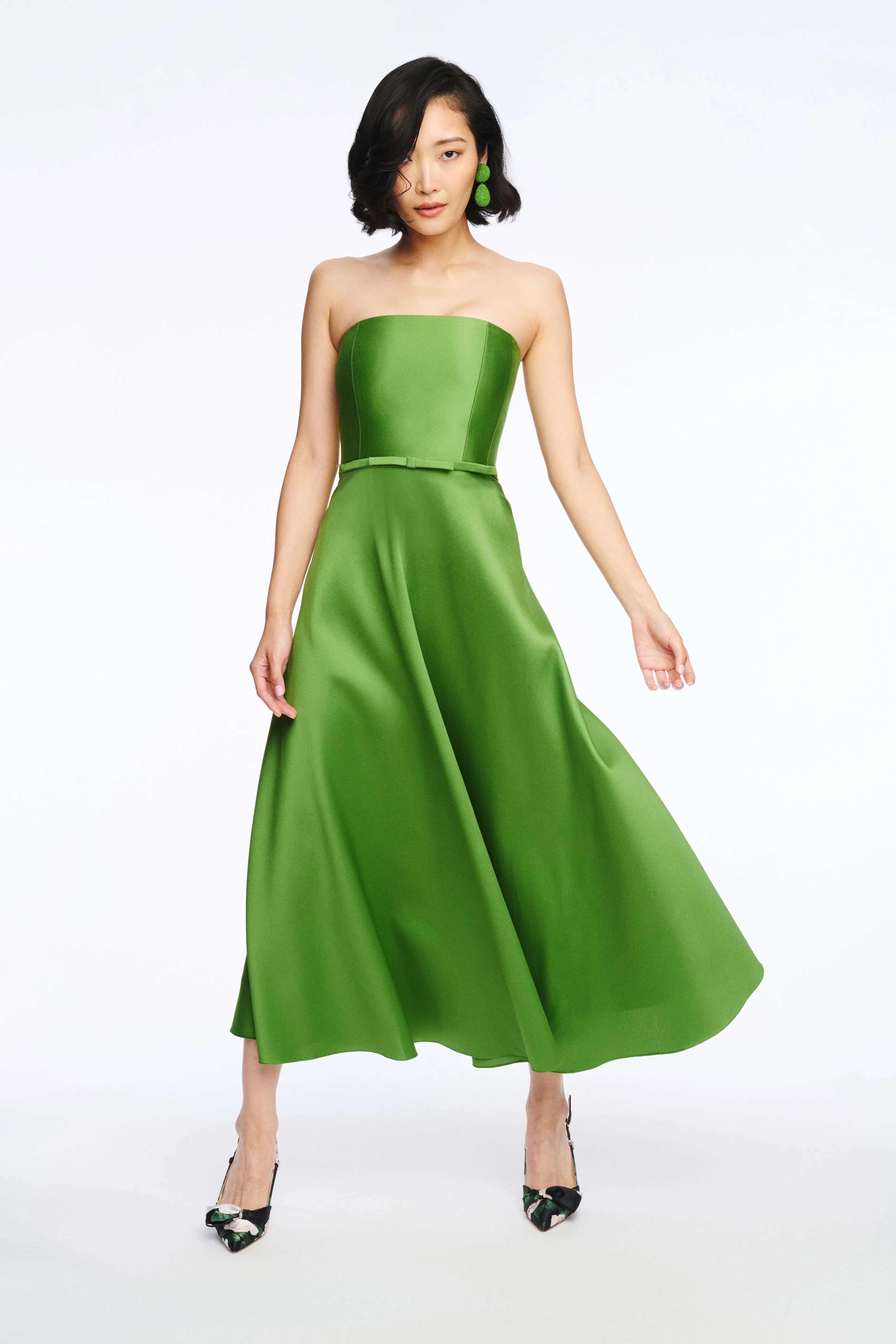 DARIAN GREEN SILK GAZAAR FIT AND FLARE DRESS sold by Sachin + Babi product image thumbnail 2