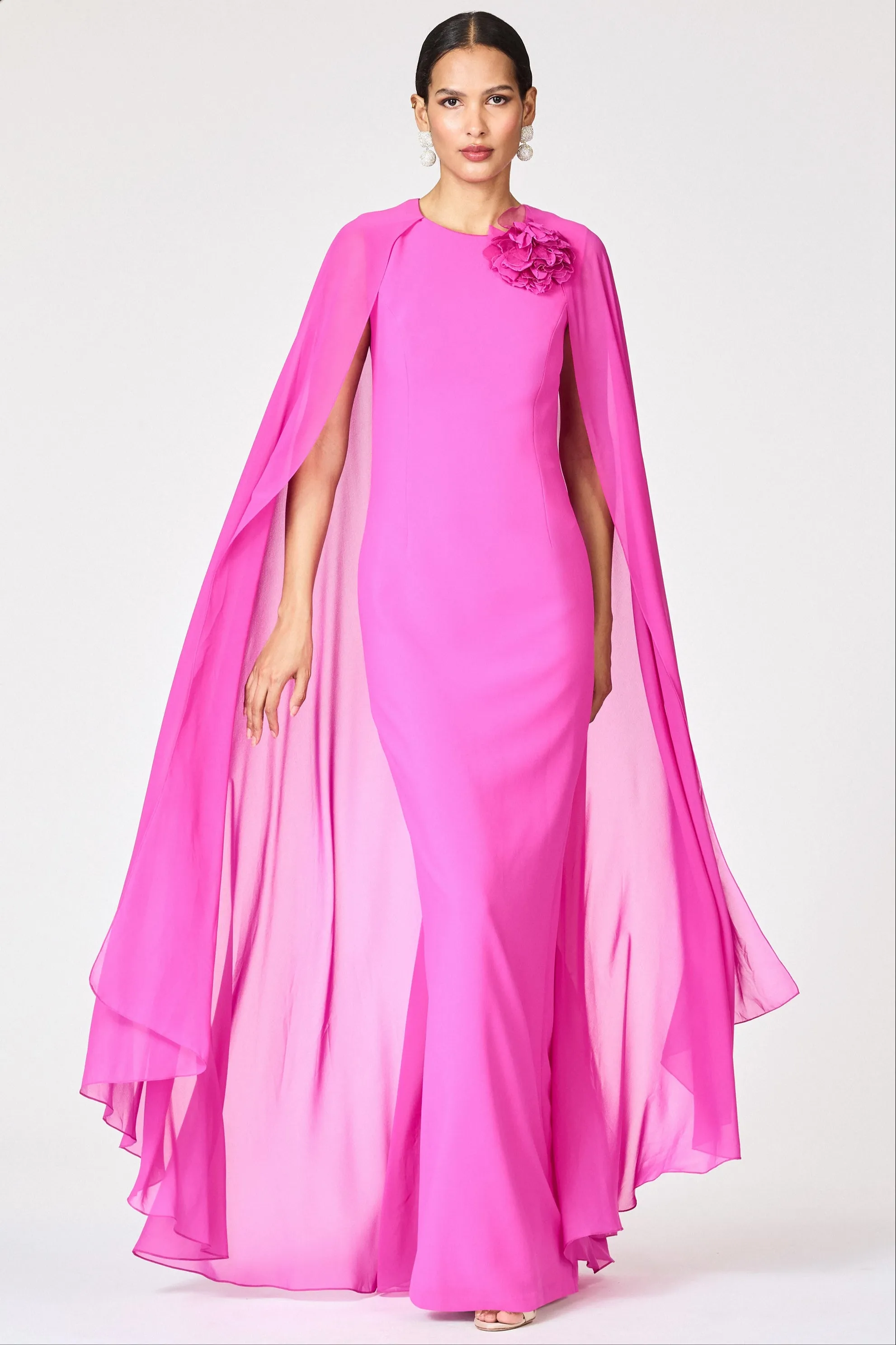 CHIARA PINK CHIFFON CREPE HIGH NECK COLUMN GOWN - FINAL SALE sold by Sachin + Babi