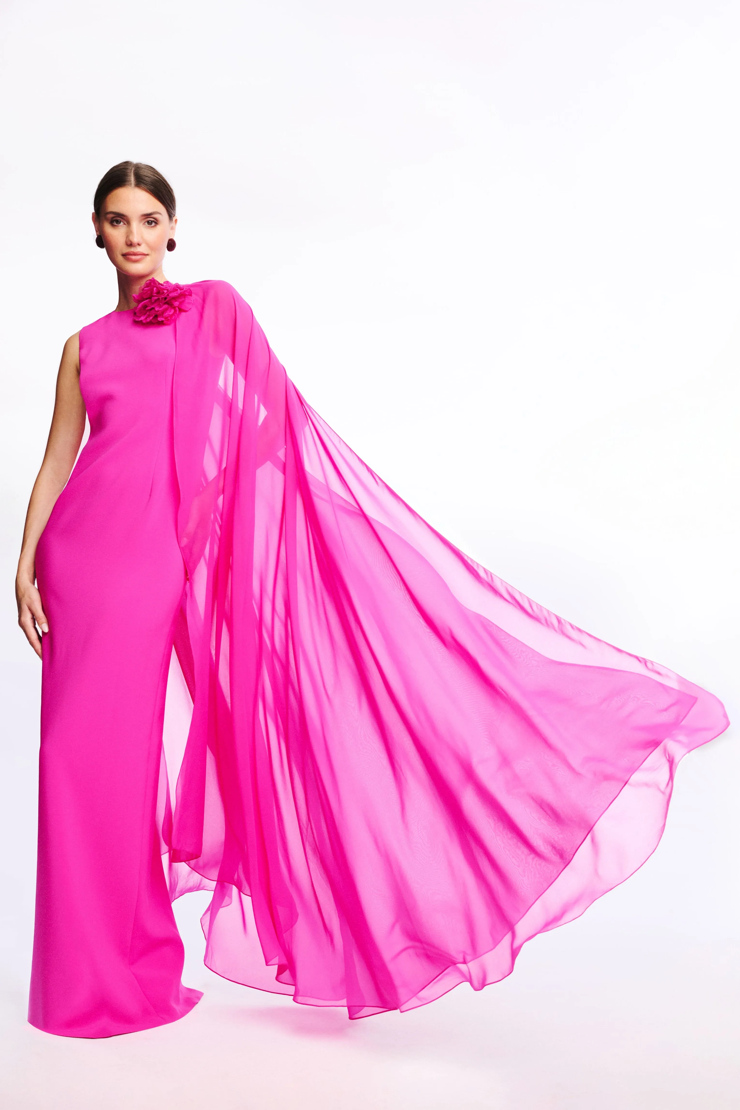 CHIARA PINK CHIFFON CREPE HIGH NECK COLUMN GOWN - FINAL SALE sold by Sachin + Babi product image thumbnail 2