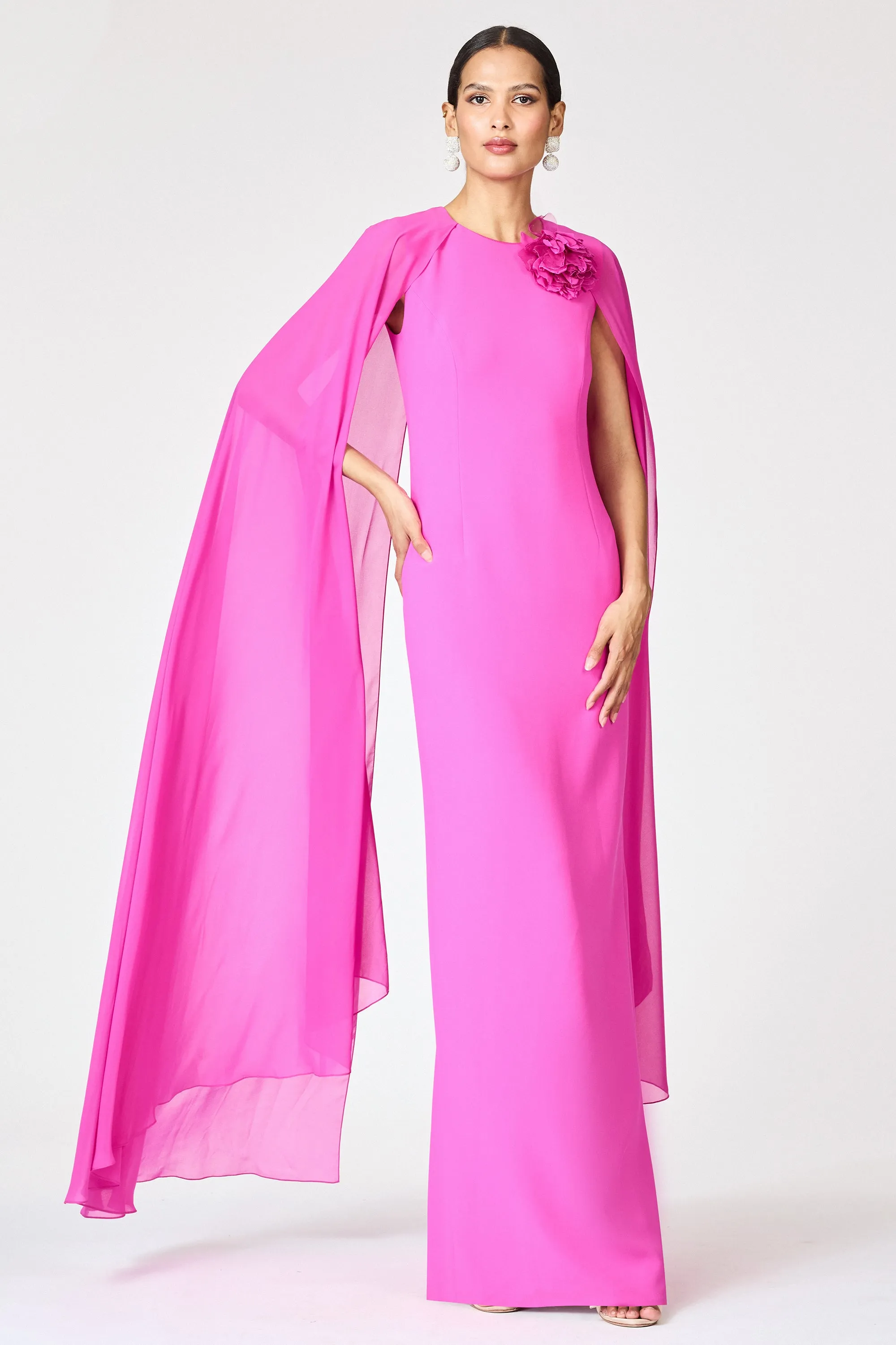 CHIARA PINK CHIFFON CREPE HIGH NECK COLUMN GOWN - FINAL SALE sold by Sachin + Babi product image thumbnail 5