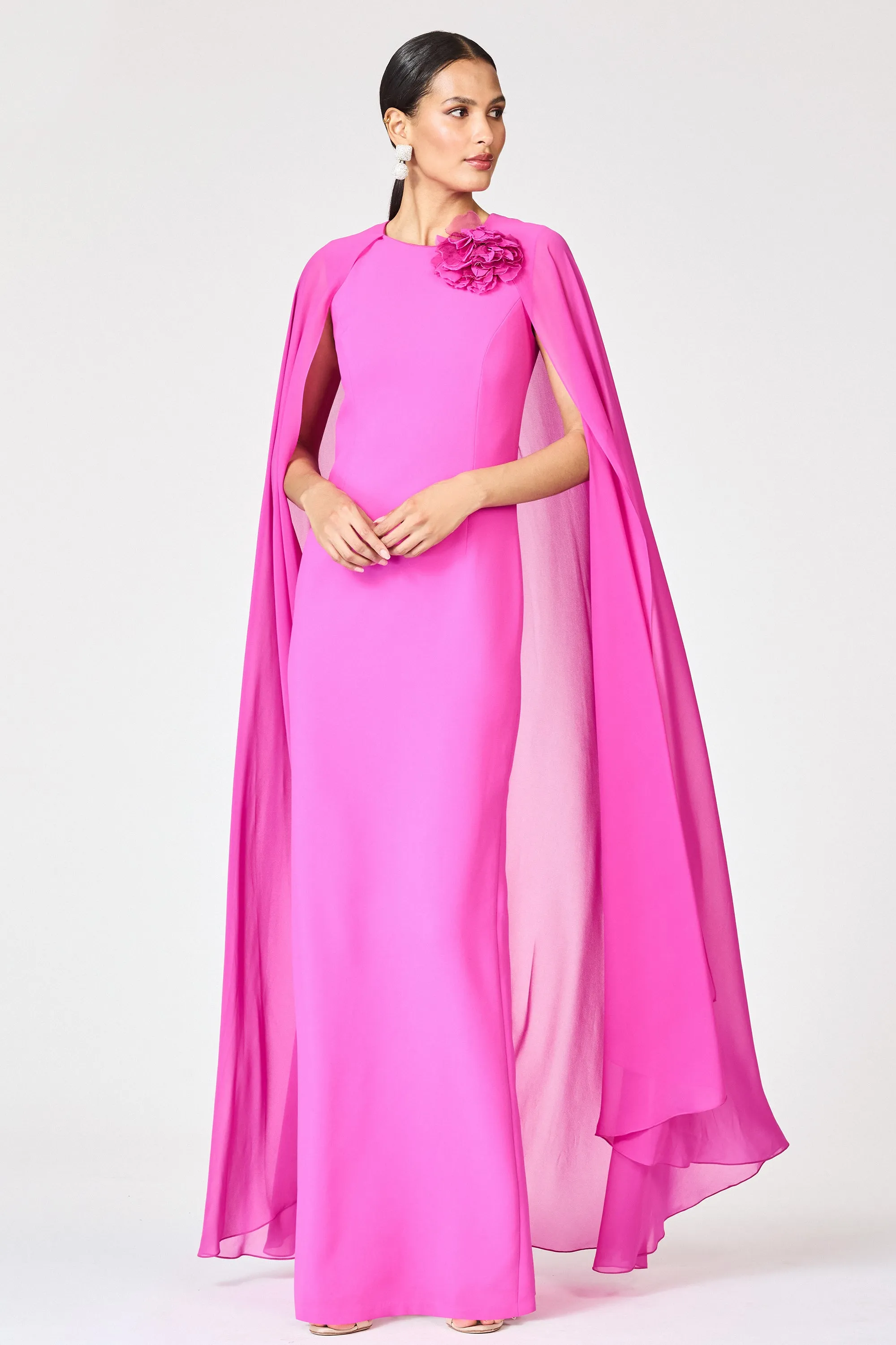 CHIARA PINK CHIFFON CREPE HIGH NECK COLUMN GOWN - FINAL SALE sold by Sachin + Babi product image thumbnail 3