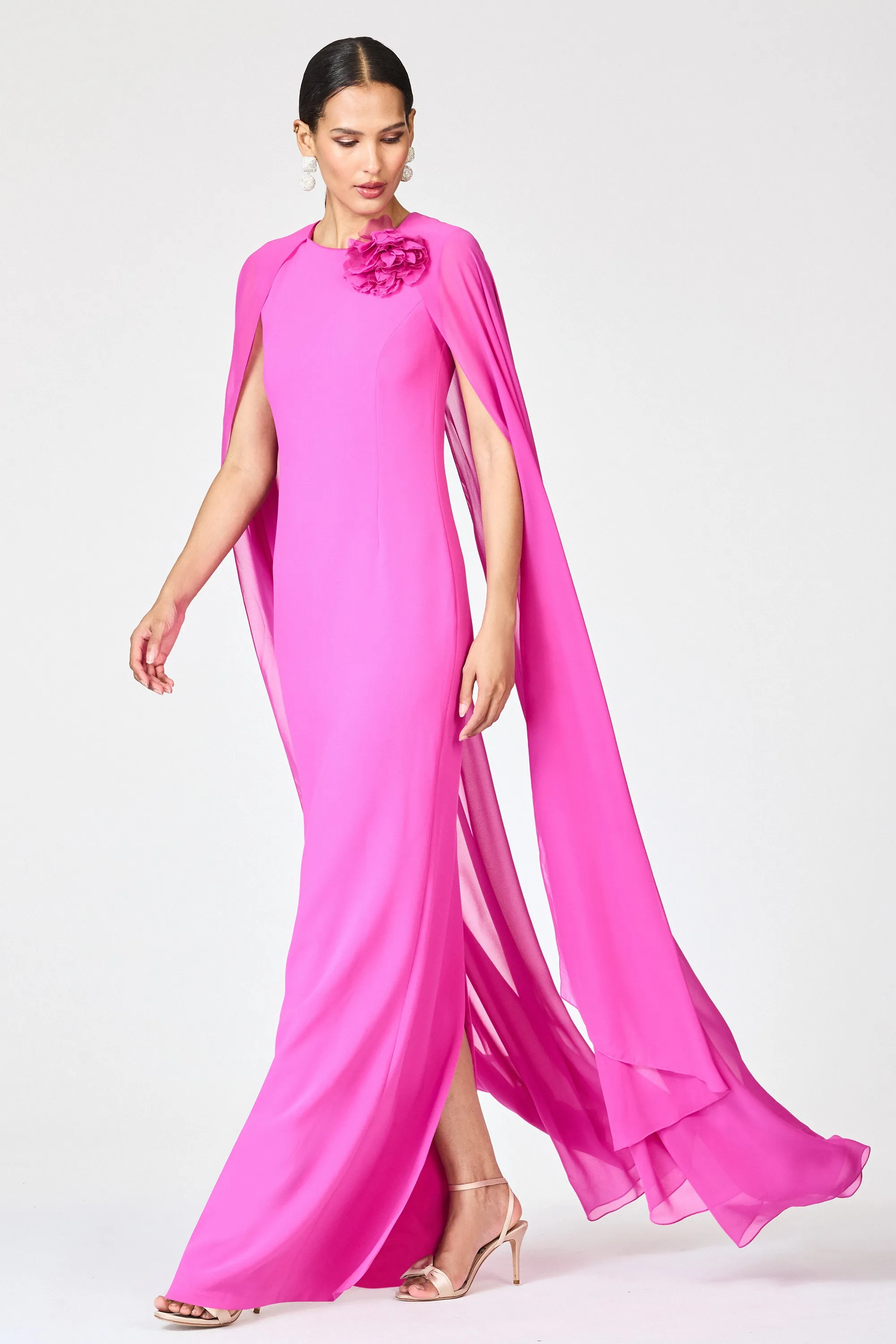 CHIARA PINK CHIFFON CREPE HIGH NECK COLUMN GOWN - FINAL SALE sold by Sachin + Babi product image thumbnail 4