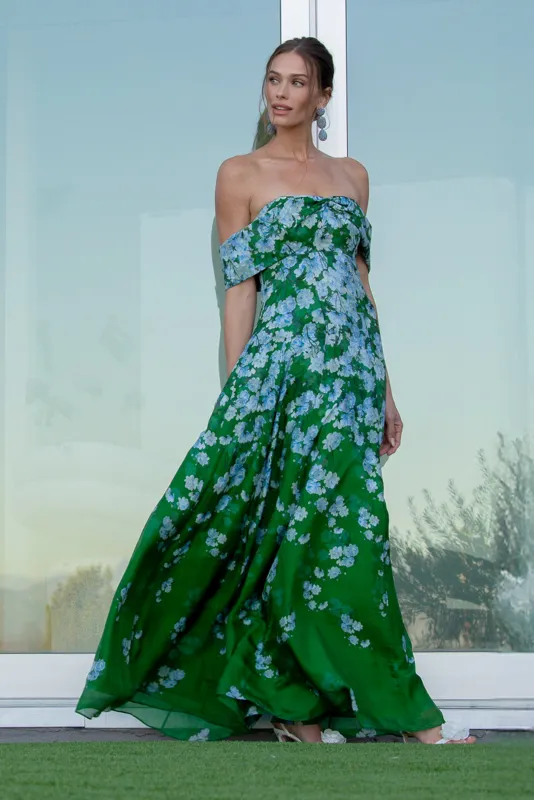 KENNEDY GOWN - KELLY GREEN DEGRADE FLORALS made by Sachin + Babi