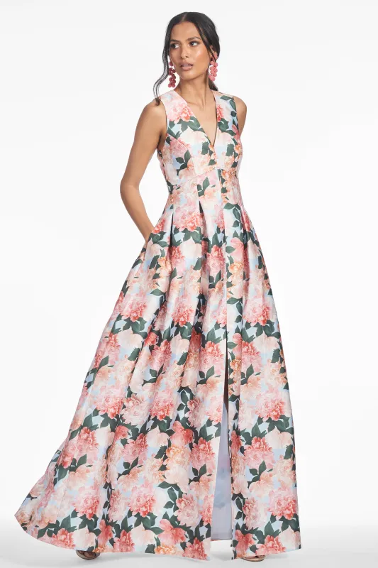 BROOKE GOWN - PEACH PEONIES sold by Sachin + Babi