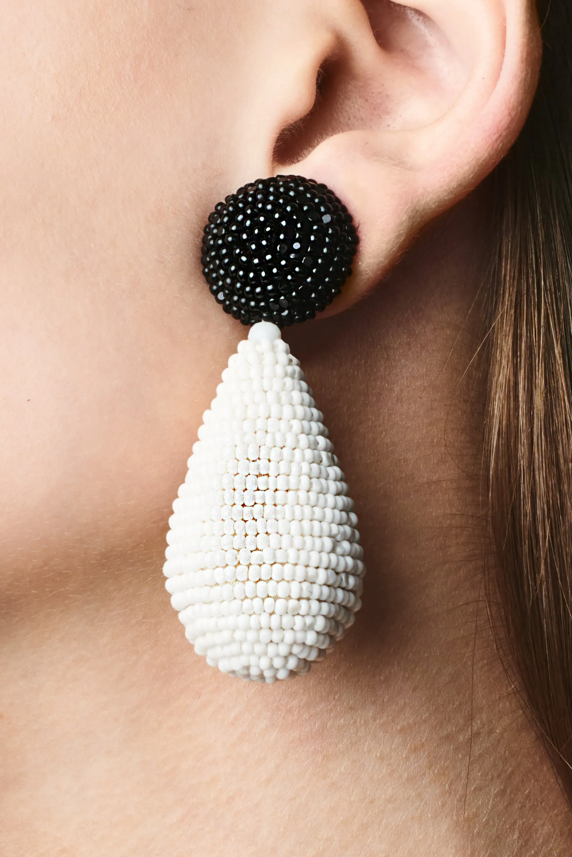 ALENA EARRINGS - WHITE/JET sold by Sachin + Babi
