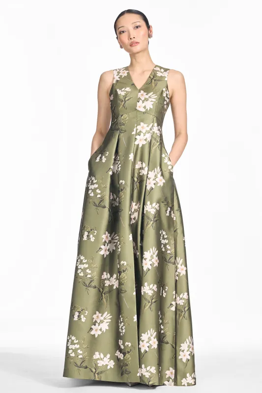 BROOKLYNNE GREEN FLORAL MIKADO BALL GOWN made by Sachin + Babi