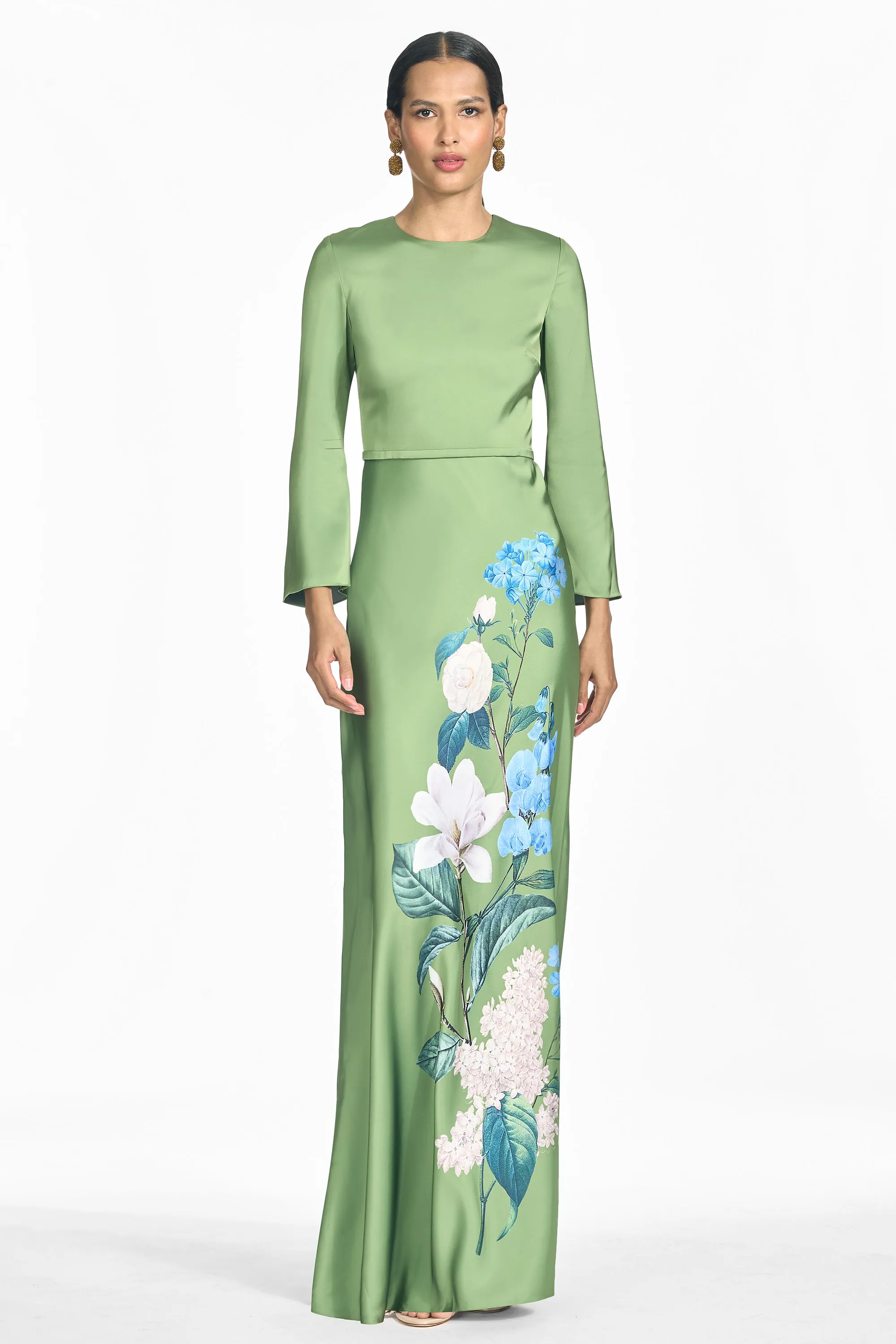 ALEX GREEN FLORAL CREPE SATIN A-LINE GOWN sold by Sachin + Babi