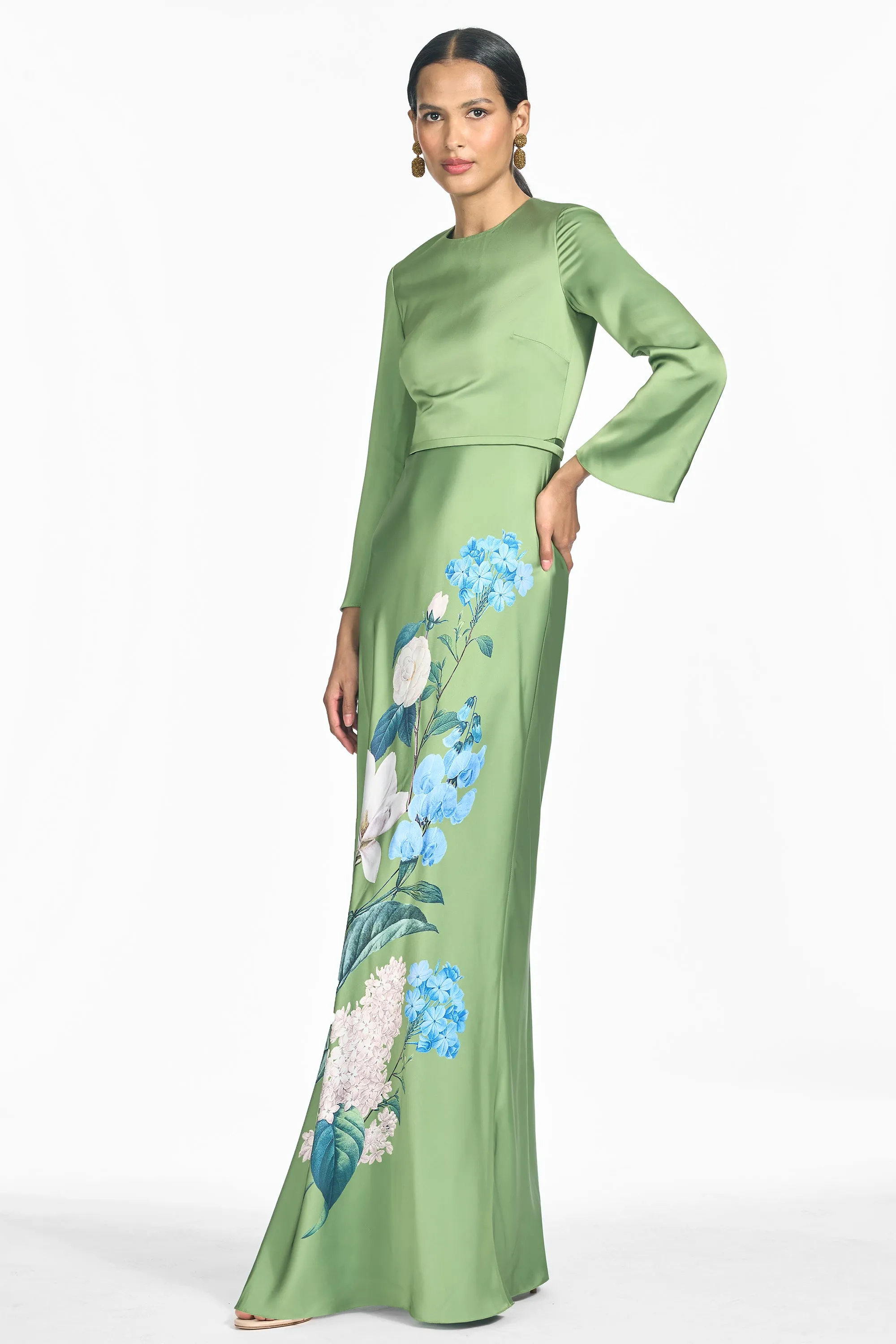 ALEX GREEN FLORAL CREPE SATIN A-LINE GOWN sold by Sachin + Babi product image thumbnail 3