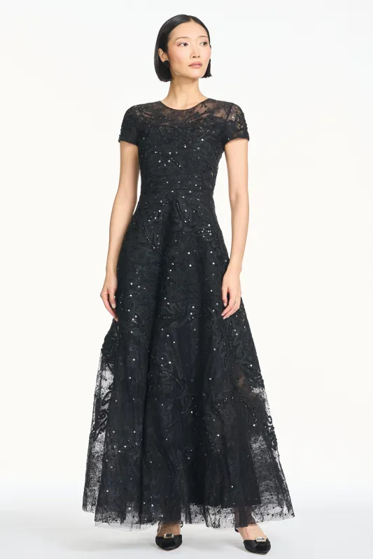 ELEKTRA BLACK A-LINE GOWN made by Sachin + Babi