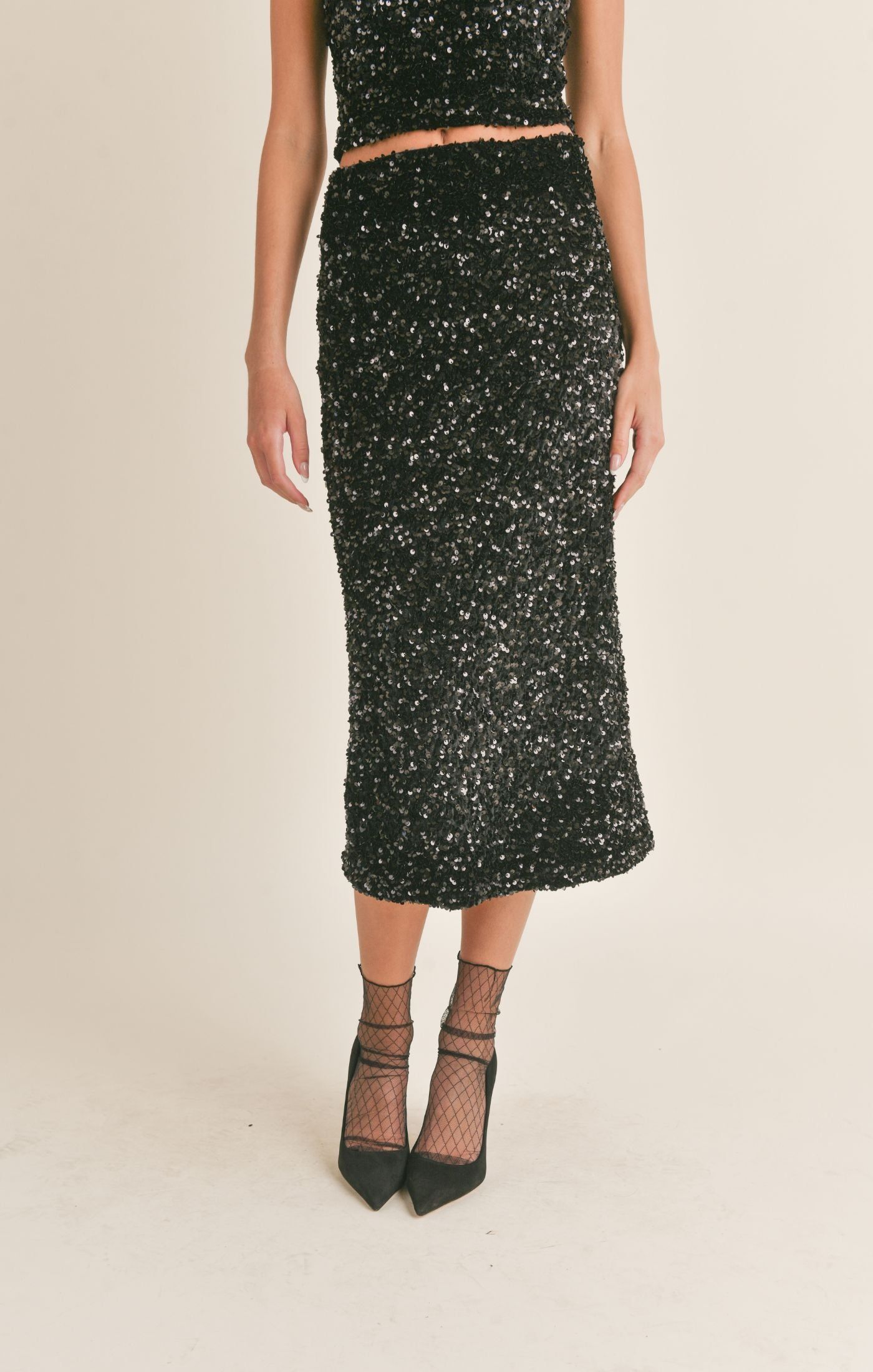 Illuminate Sequined Midi Skirt sold by Sadie & Sage