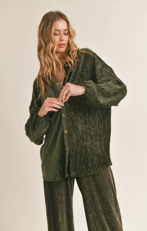 Lorelai Pleated Button Down Top sold by Sadie & Sage
