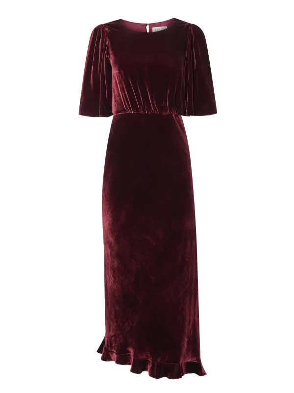 Vida Velvet Dress in Burgundy sold by SALONI