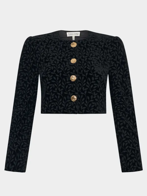 Vika Velvet Jacket Noir Featherleaf made by SALONI