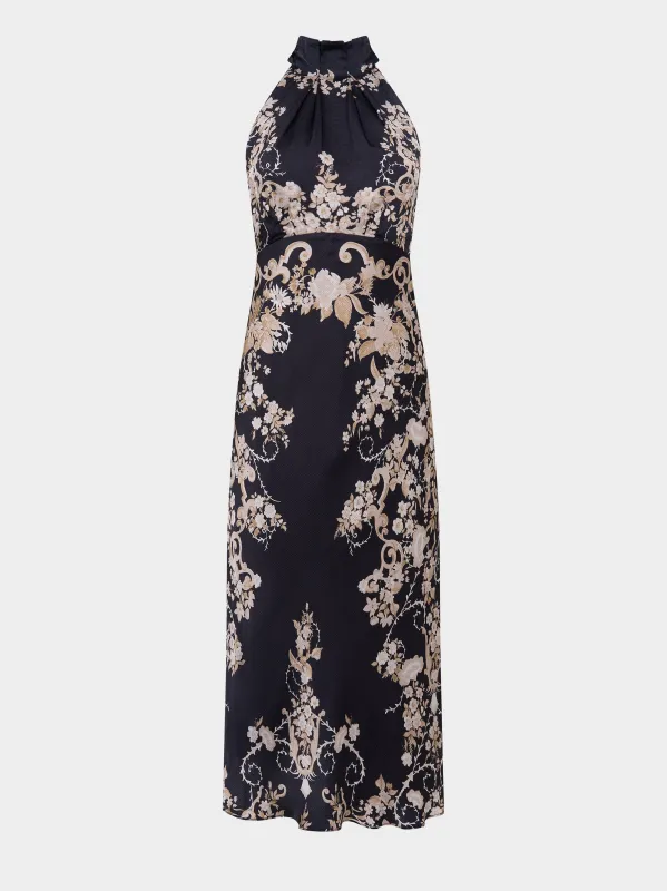 Michelle Midi C Dress in Nerine Noir sold by SALONI