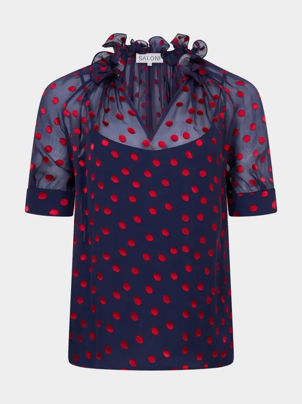 Josie Top in Navy Bright Rouge sold by SALONI