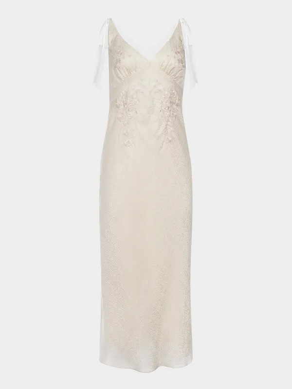 Amelie C Dress in Ivory Blossom Embroidery sold by SALONI