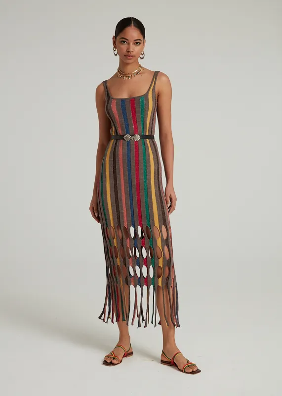 Venyx Stripe Cutout Dress in Charcoal Rainbow sold by SALONI