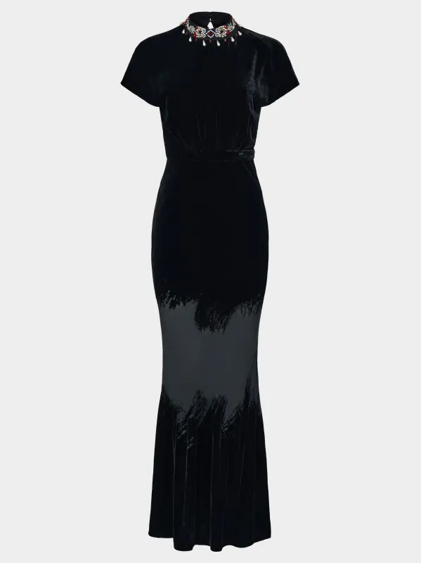 Fabienne Long Dress in Onyx Brushstroke made by SALONI