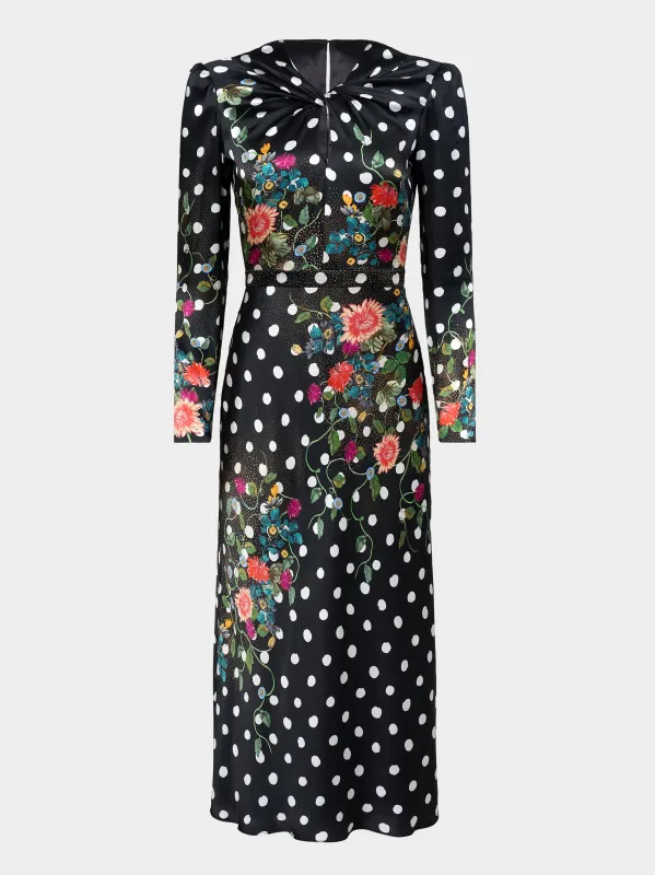 Claudia Midi Dress in Polka Bouquet sold by SALONI