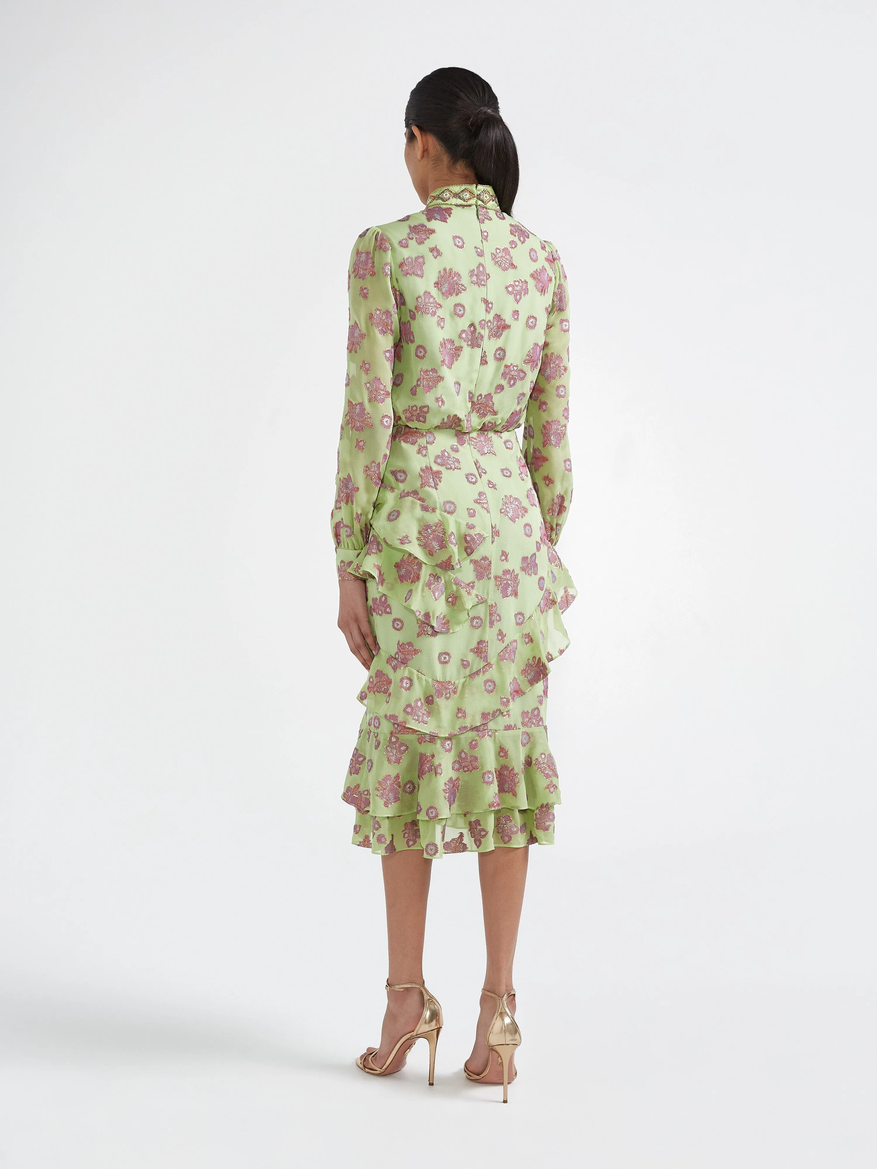 Isa Ruffle Dress in Metallic Jade Embroidery sold by SALONI product image thumbnail 4