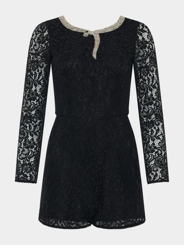 Florence Playsuit in Black Serpentine Embroidery sold by SALONI
