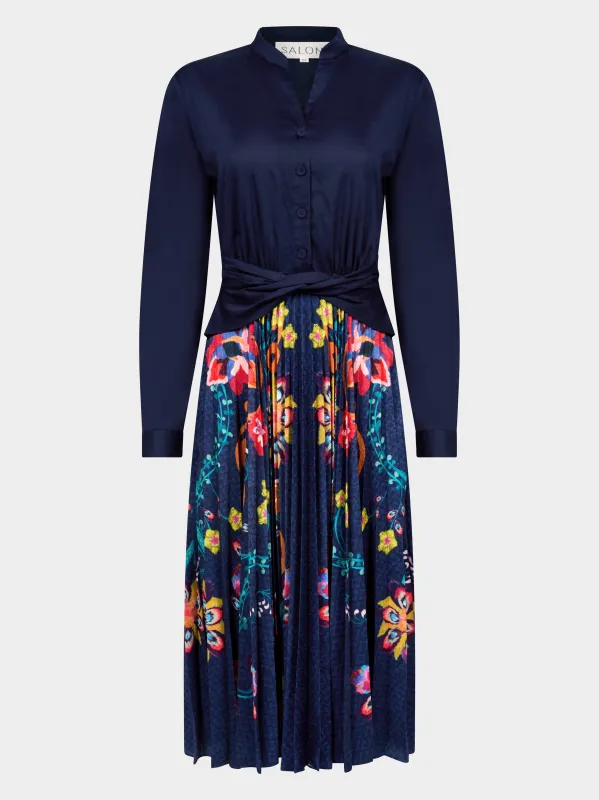 Dhyani Dress in Navy Corsage sold by SALONI