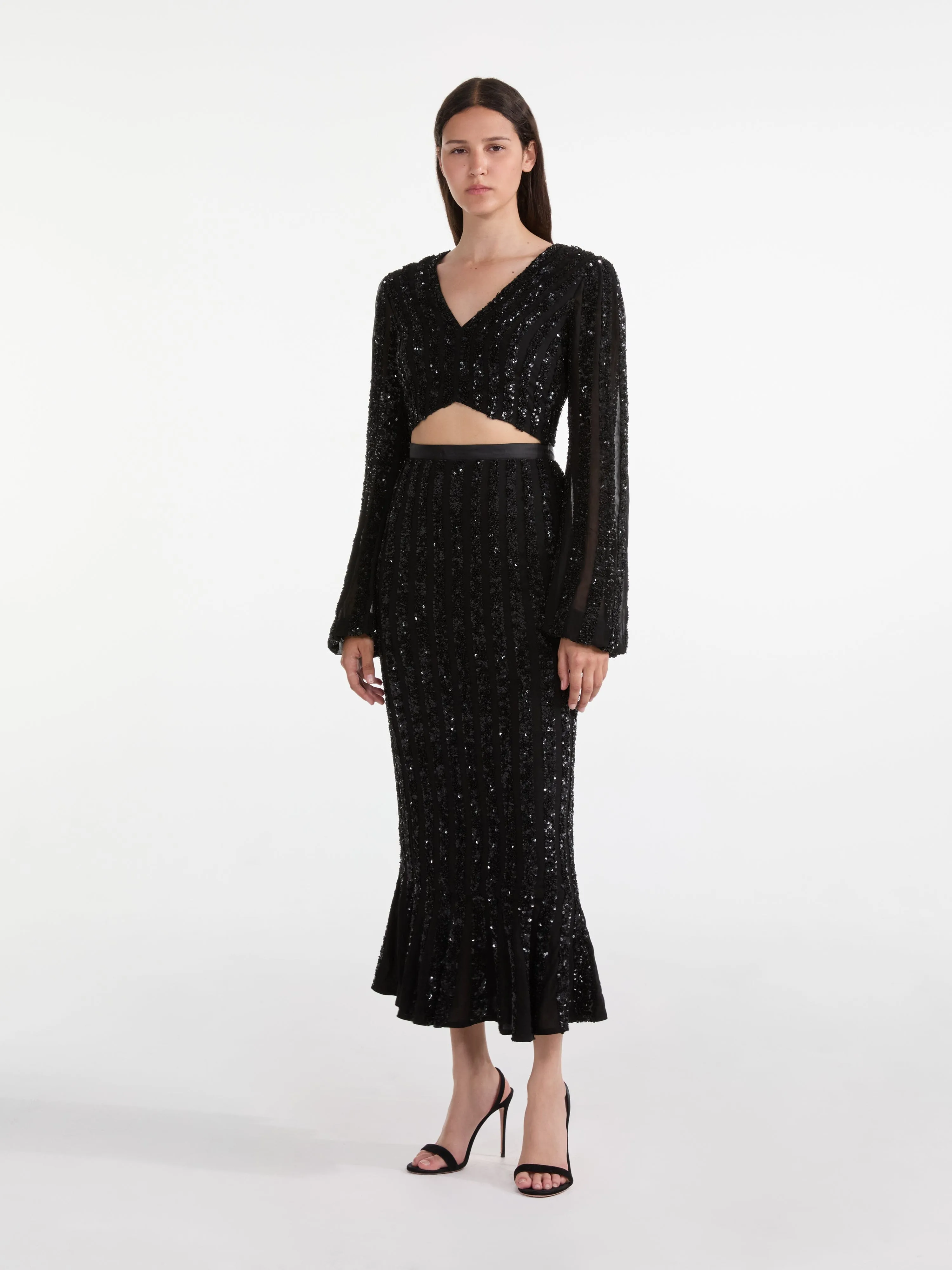 Camille Crop Top in Black Sequin Embroidery sold by SALONI product image thumbnail 2