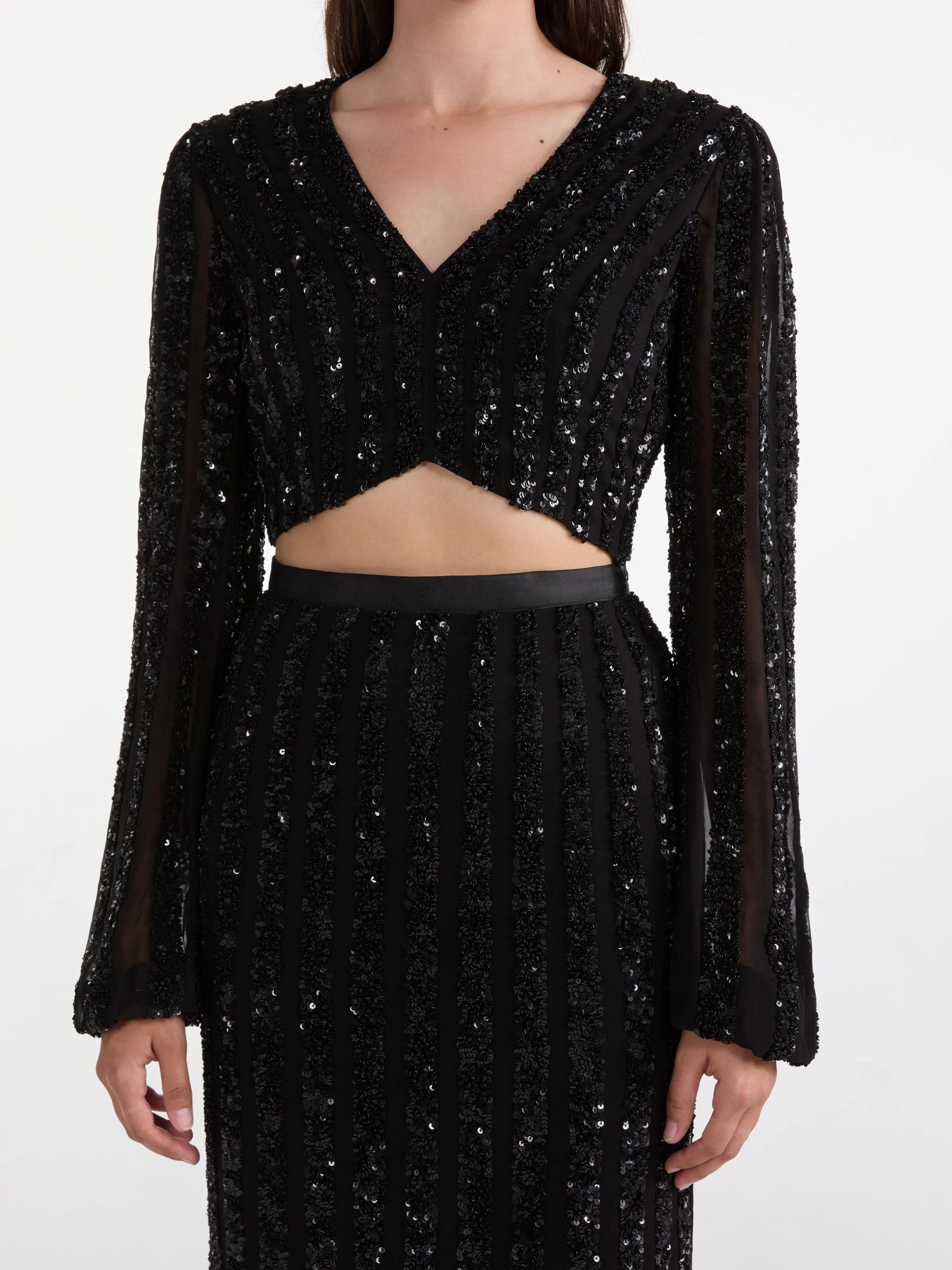Camille Crop Top in Black Sequin Embroidery sold by SALONI product image thumbnail 5