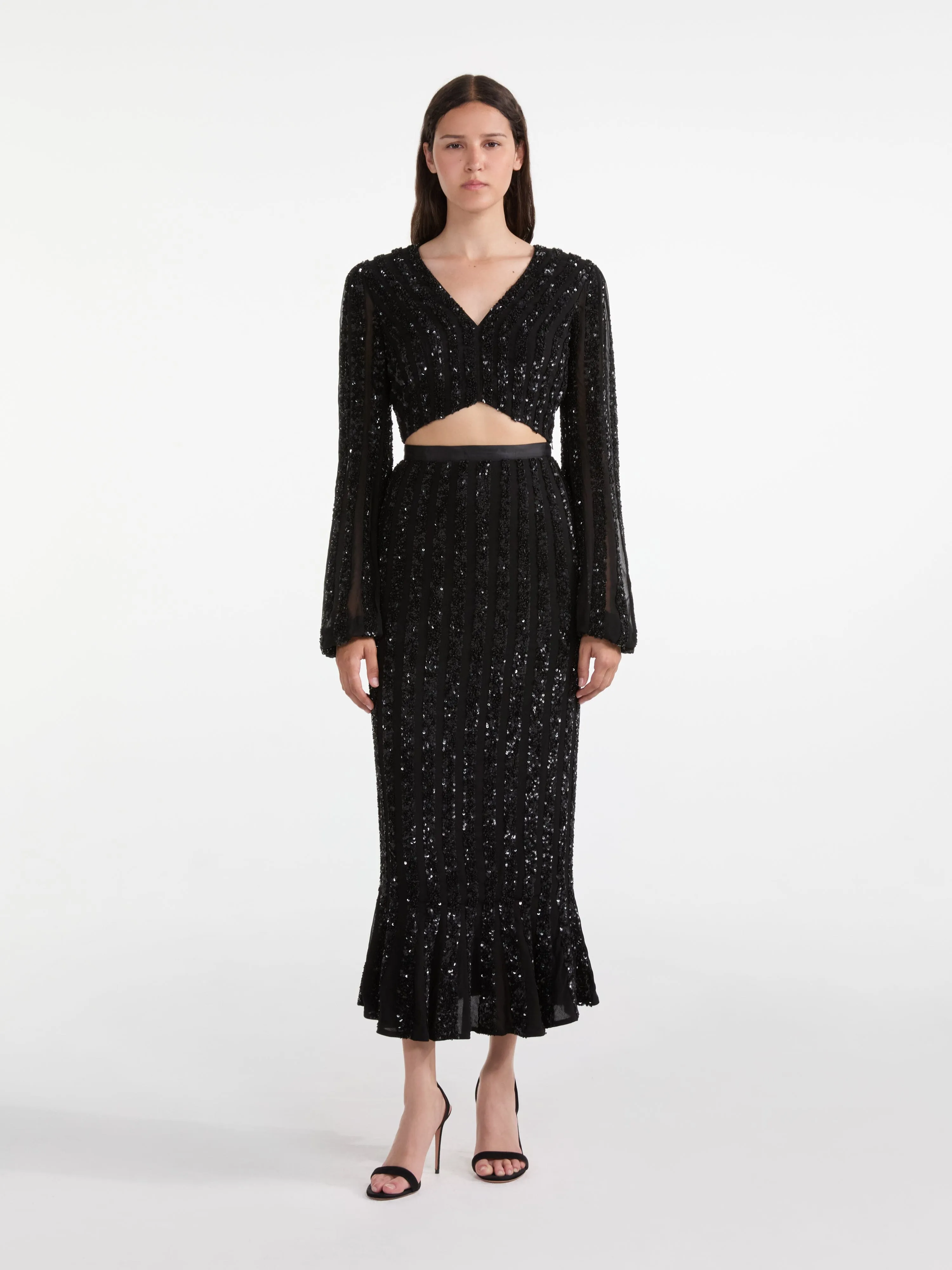 Camille Crop Top in Black Sequin Embroidery sold by SALONI product image thumbnail 3