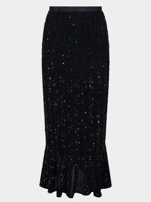 Aidan Skirt in Black Sequin Embroidery made by SALONI
