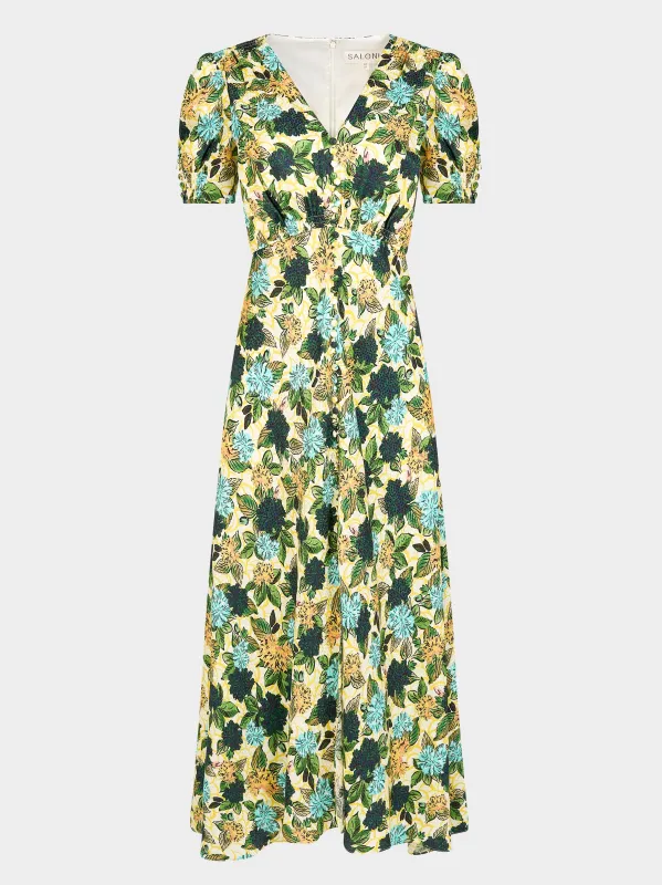 Lea Long Dress in Lantana Aquatic sold by SALONI