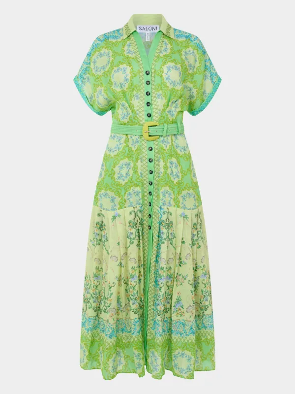 Riya B Dress in Cicchetti Lime sold by SALONI
