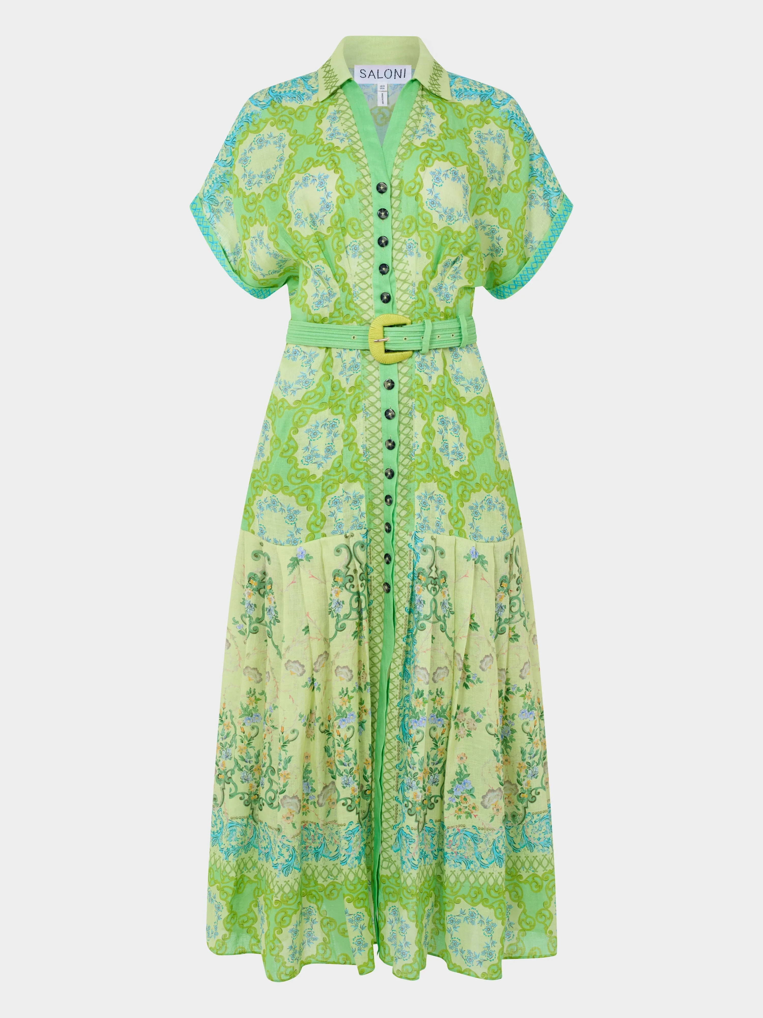 Riya B Dress in Cicchetti Lime sold by SALONI