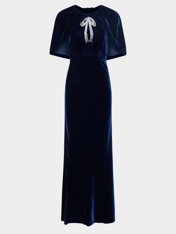 Celeste Long Dress in Navy Cardinal Ribbon made by SALONI