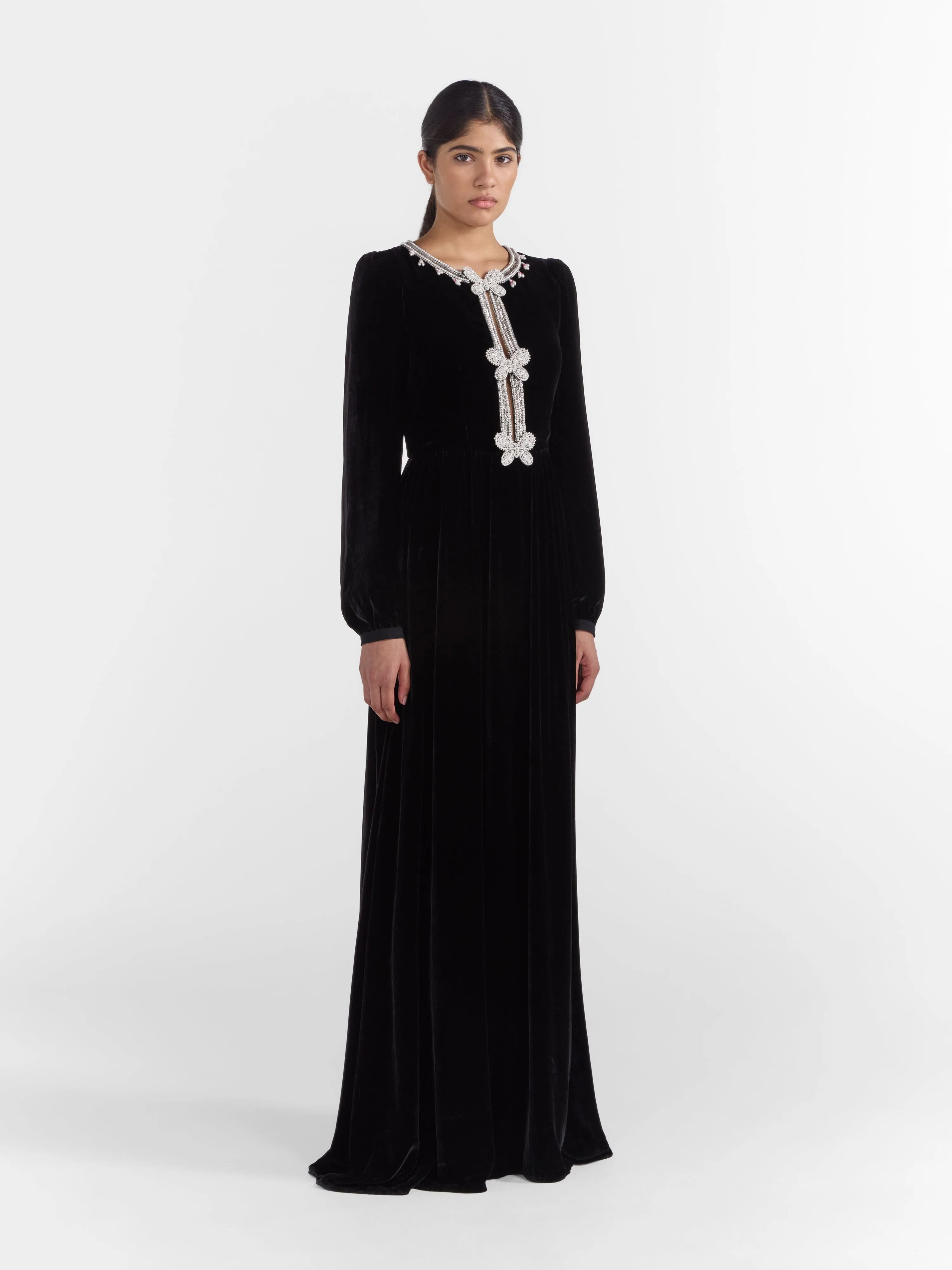 Camille Long Dress in Black Monarch Embroidery sold by SALONI product image thumbnail 3