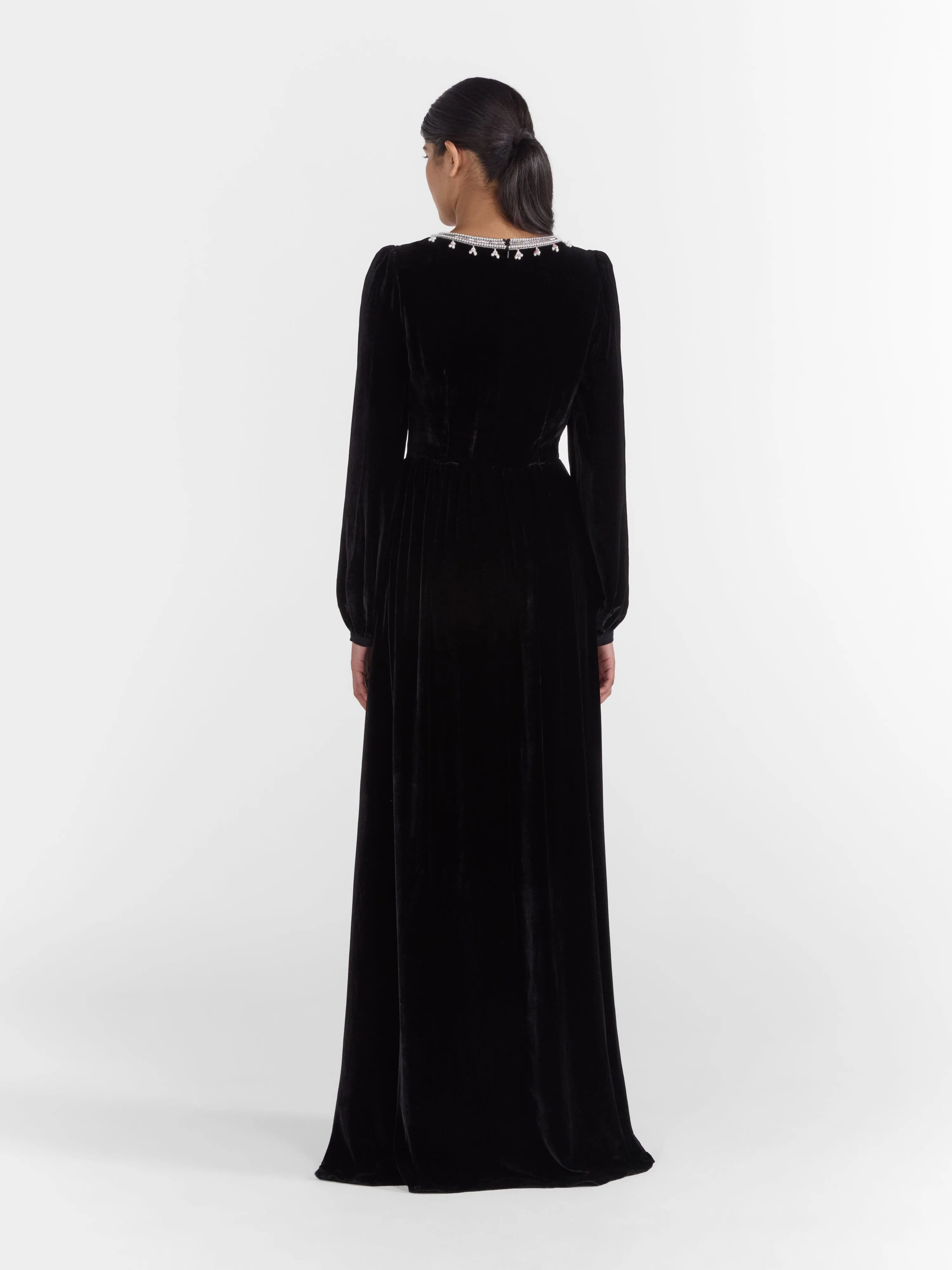 Camille Long Dress in Black Monarch Embroidery sold by SALONI product image thumbnail 4