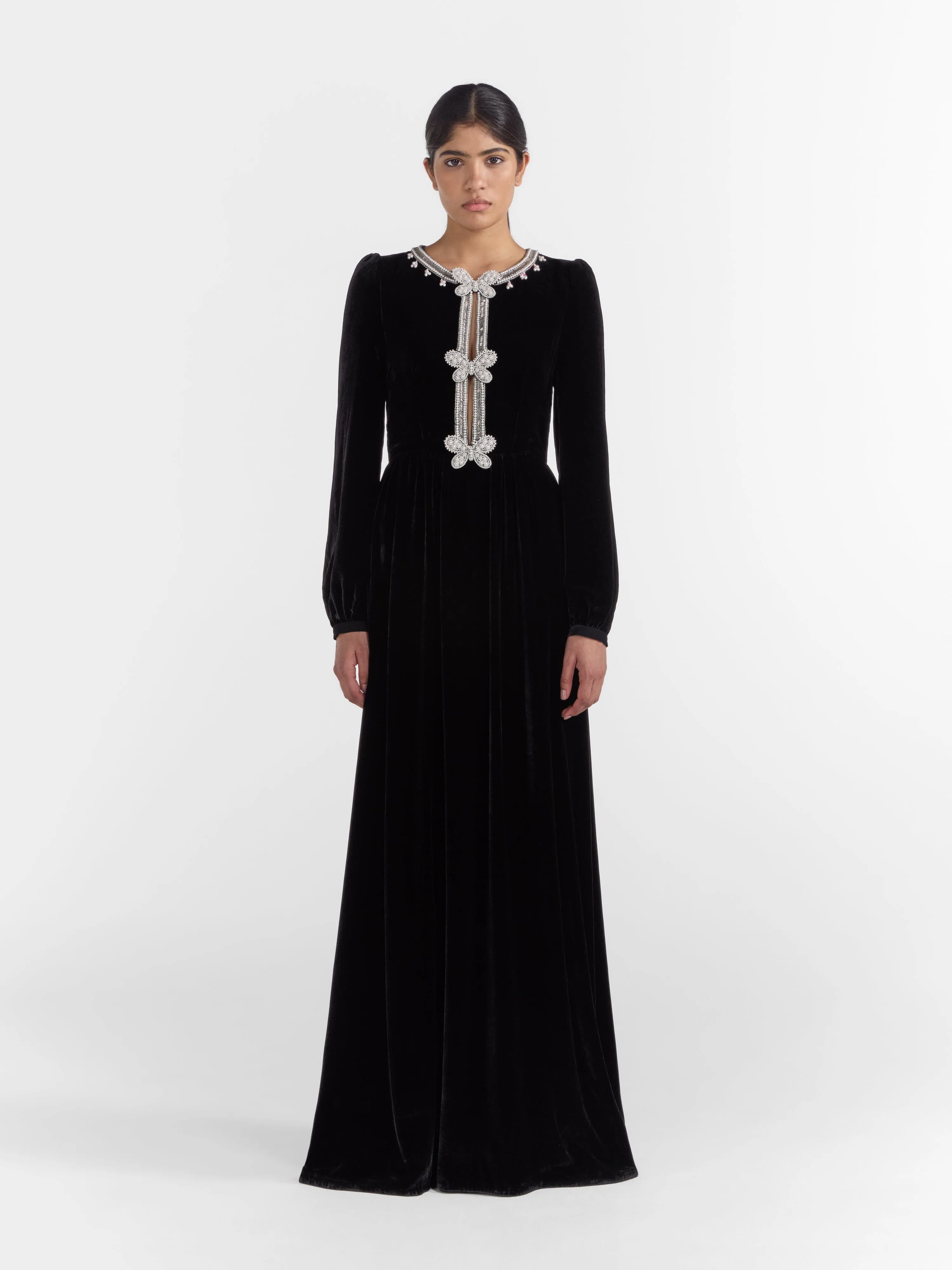 Camille Long Dress in Black Monarch Embroidery sold by SALONI product image thumbnail 2