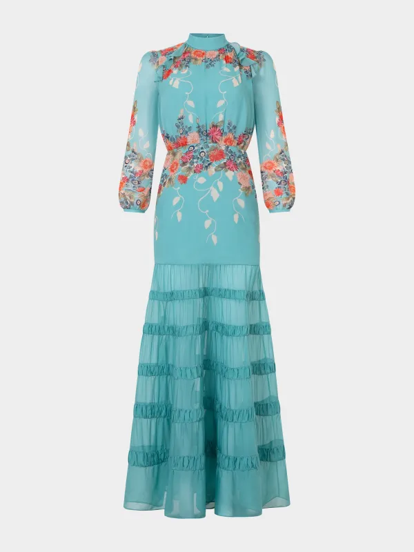 Jacqui Long Dress in Jardine Duckegg made by SALONI