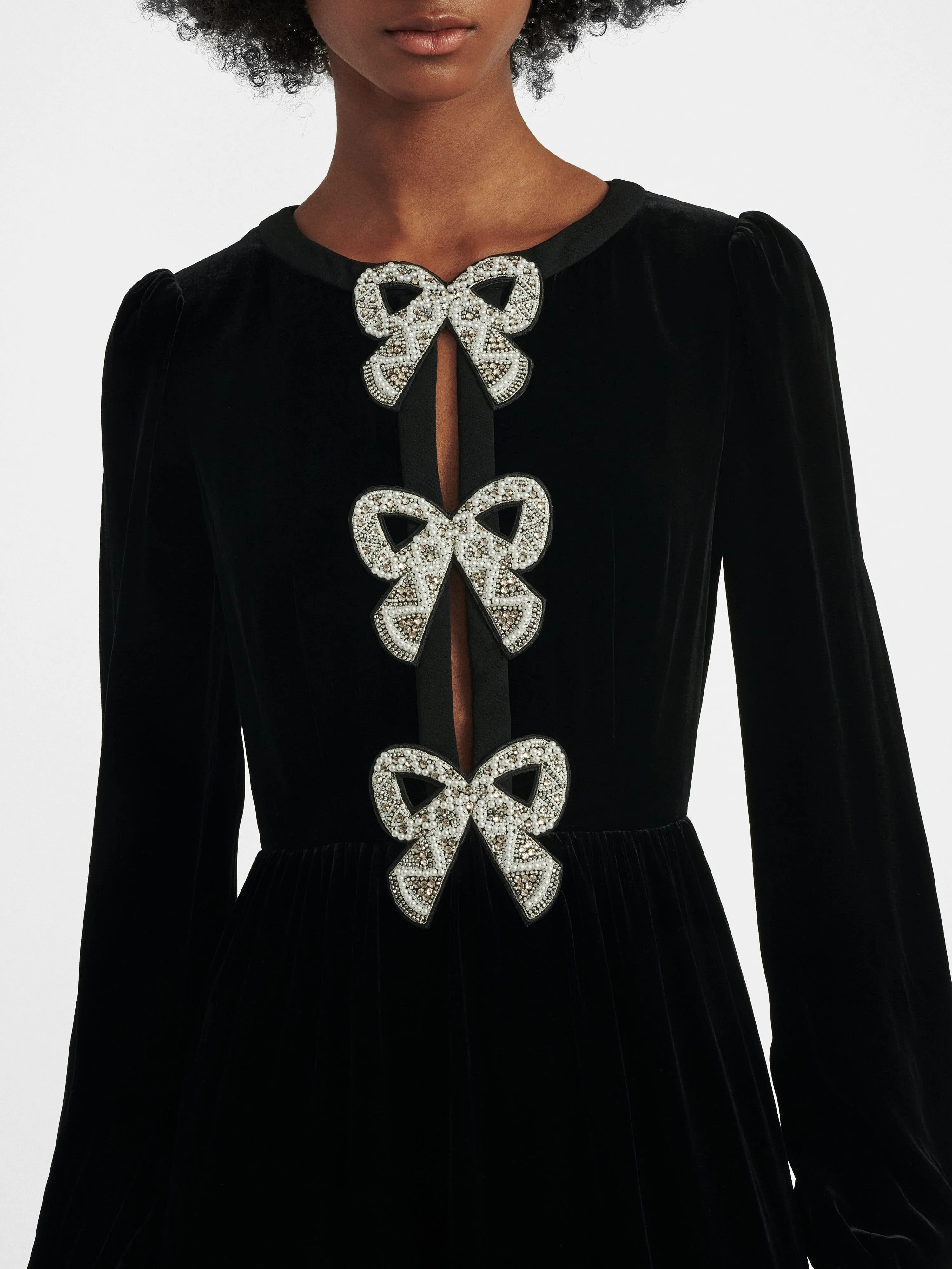 Camille Velvet Embellished Bows Mini Dress in Black sold by SALONI product image thumbnail 4