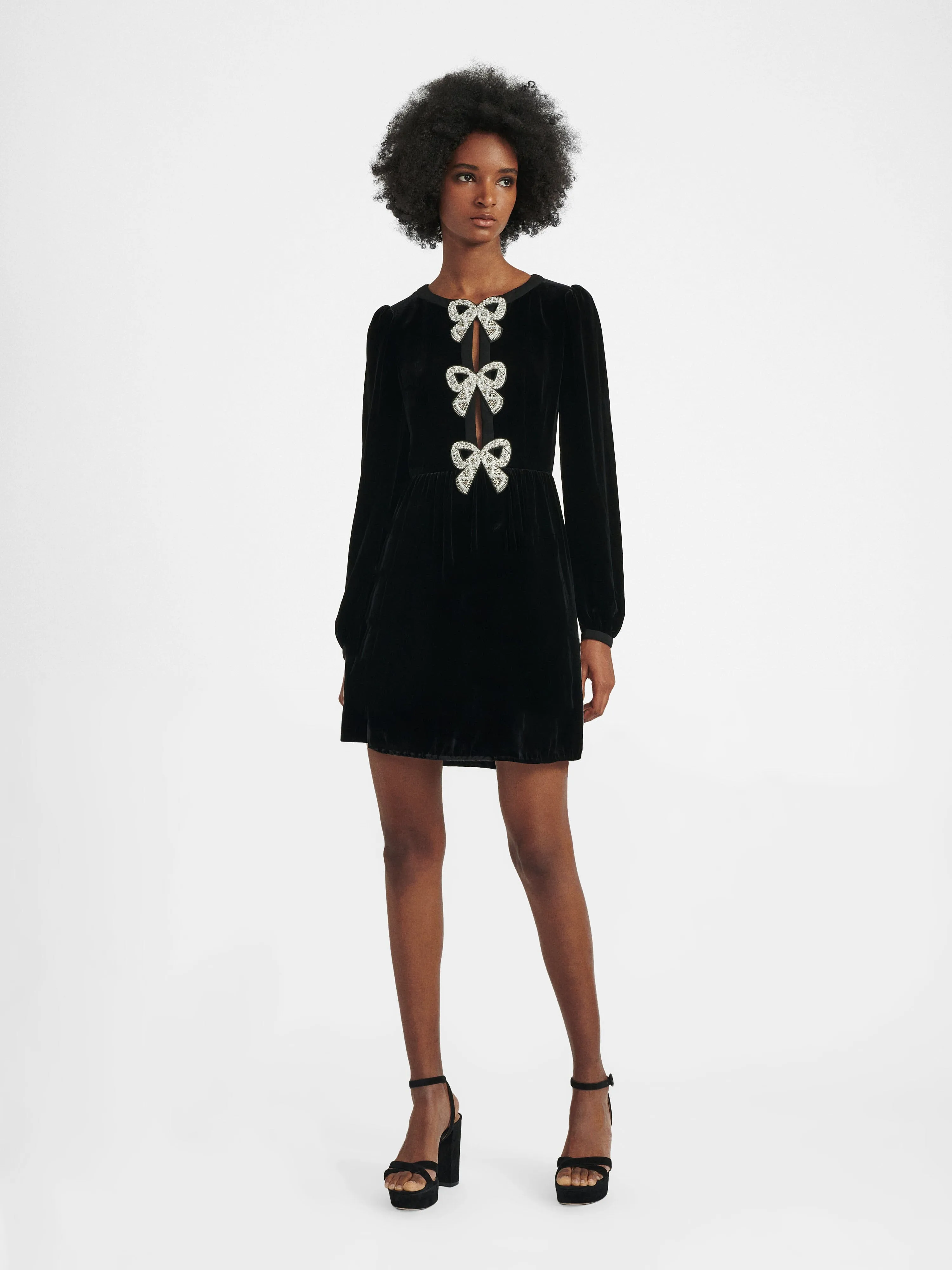 Camille Velvet Embellished Bows Mini Dress in Black sold by SALONI product image thumbnail 2