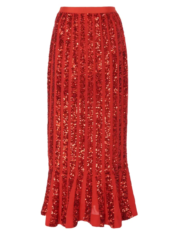Aidan Venyx Skirt in Scarlet with Sequin Embroidery sold by SALONI
