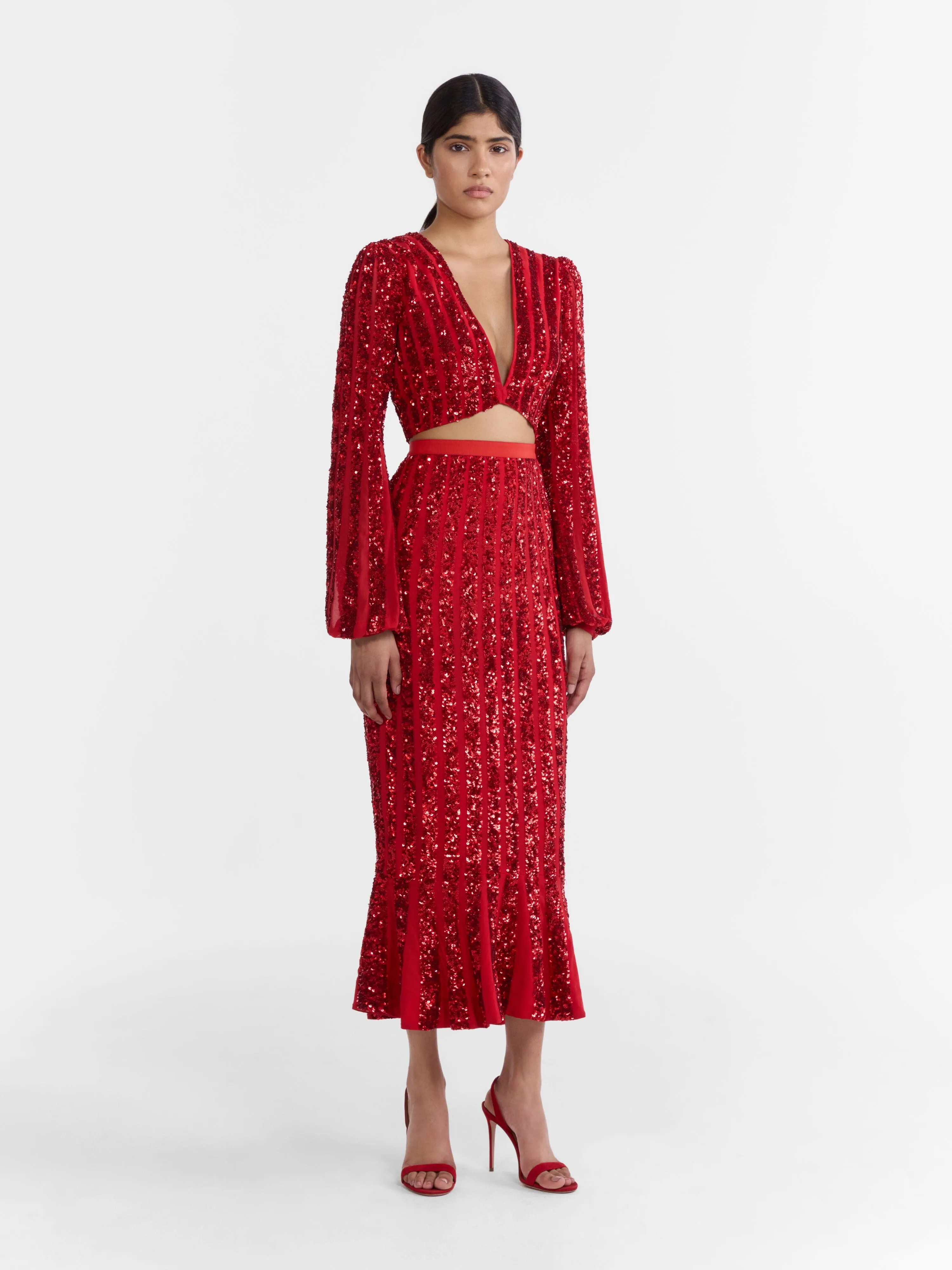 Venyx Camille Crop Top in Scarlet with Sequin Embroidery sold by SALONI product image thumbnail 3