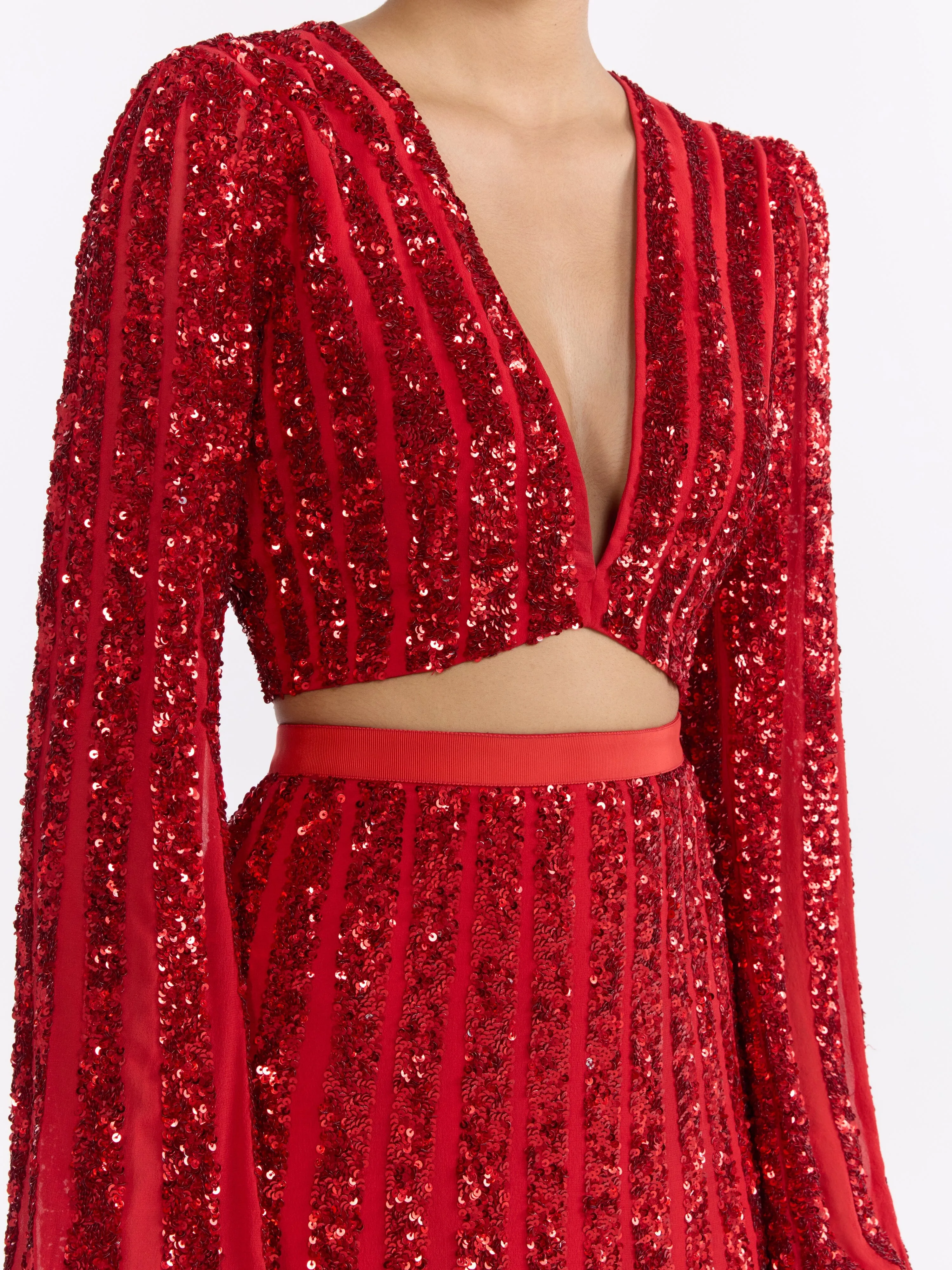Venyx Camille Crop Top in Scarlet with Sequin Embroidery sold by SALONI product image thumbnail 5