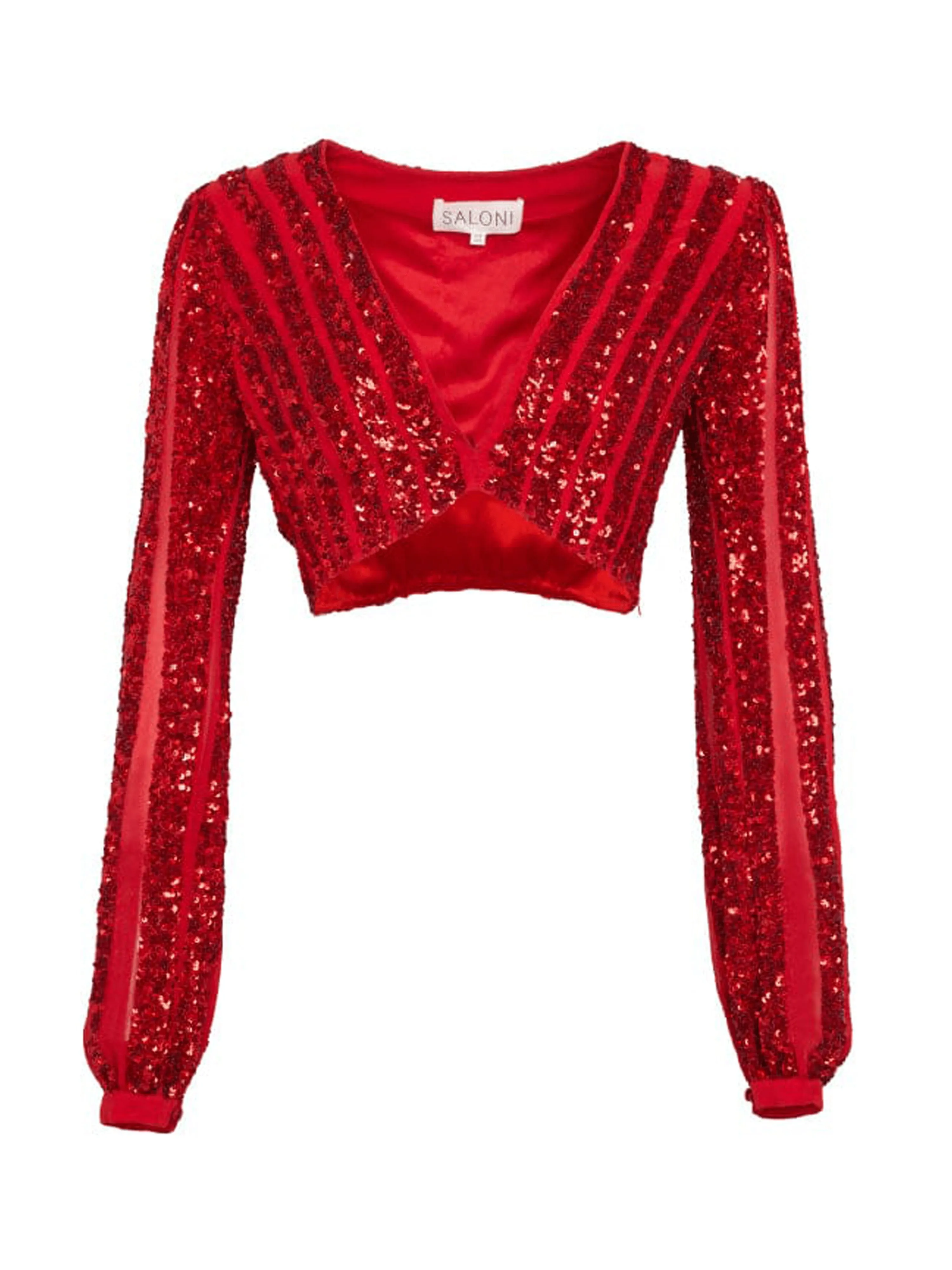 Venyx Camille Crop Top in Scarlet with Sequin Embroidery sold by SALONI