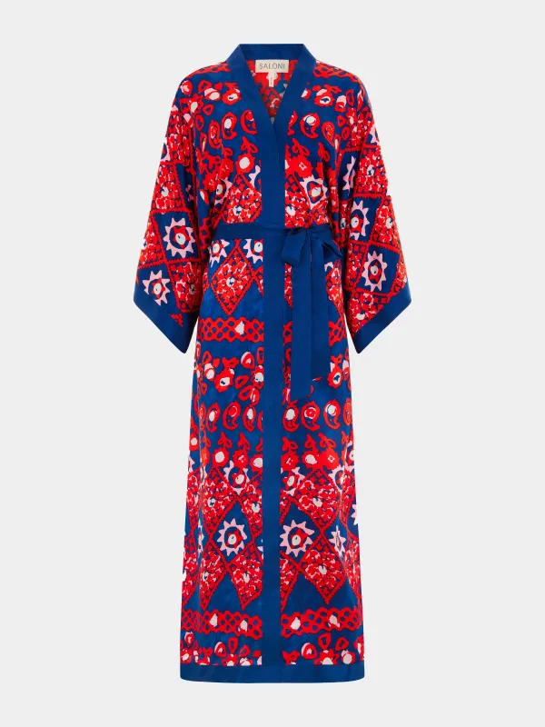 Silk Kimono Robe in Scarlet Batik made by SALONI